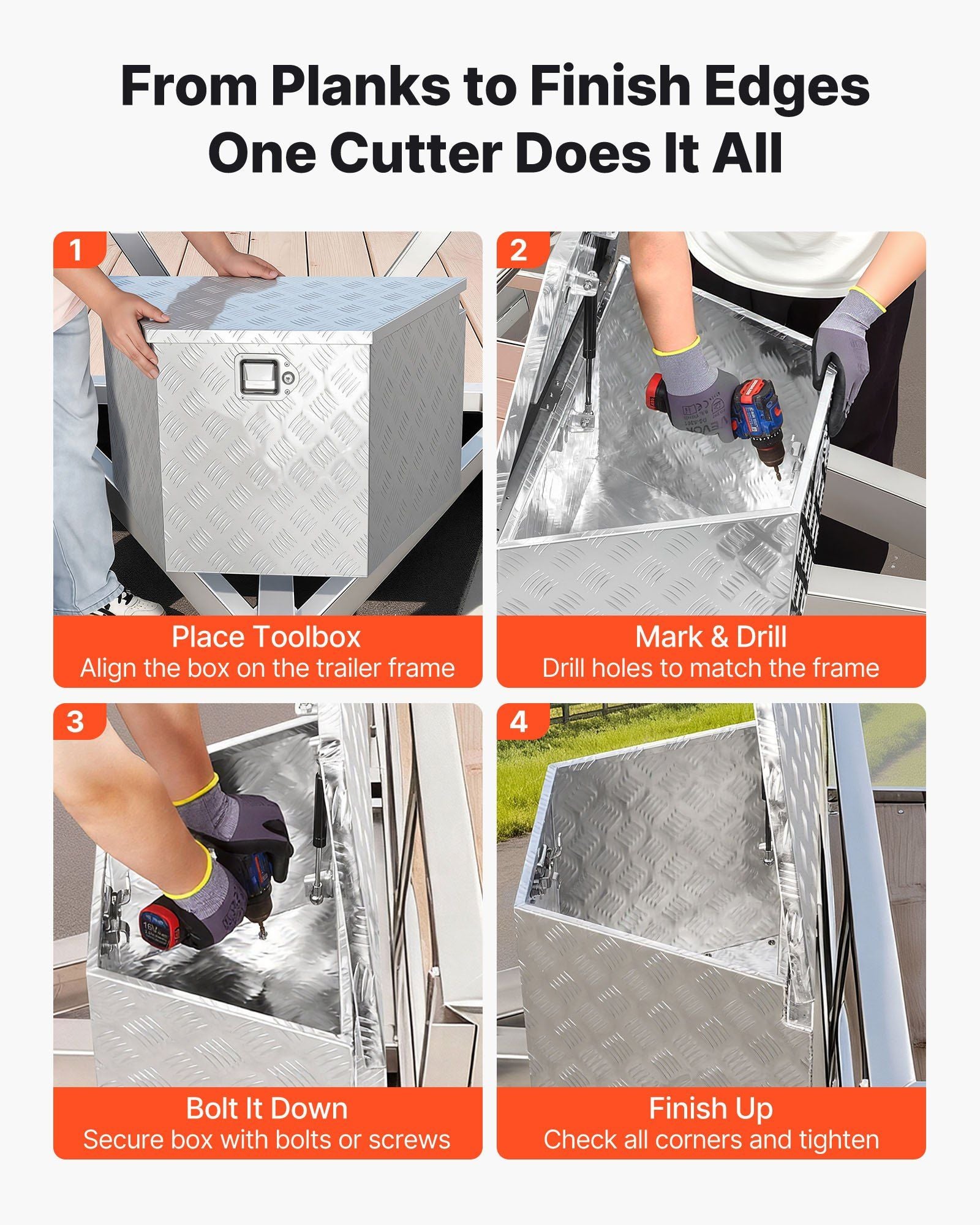 Trailer Tongue Box, 838 x 483 x 457 mm Aluminum Trailer Tongue Tool Box, Heavy Duty Storage Organizer with Lock & Keys, Utility Tool Chest for Pickup Truck Bed, RV, SUV, Off-Road Vehicle, Silver