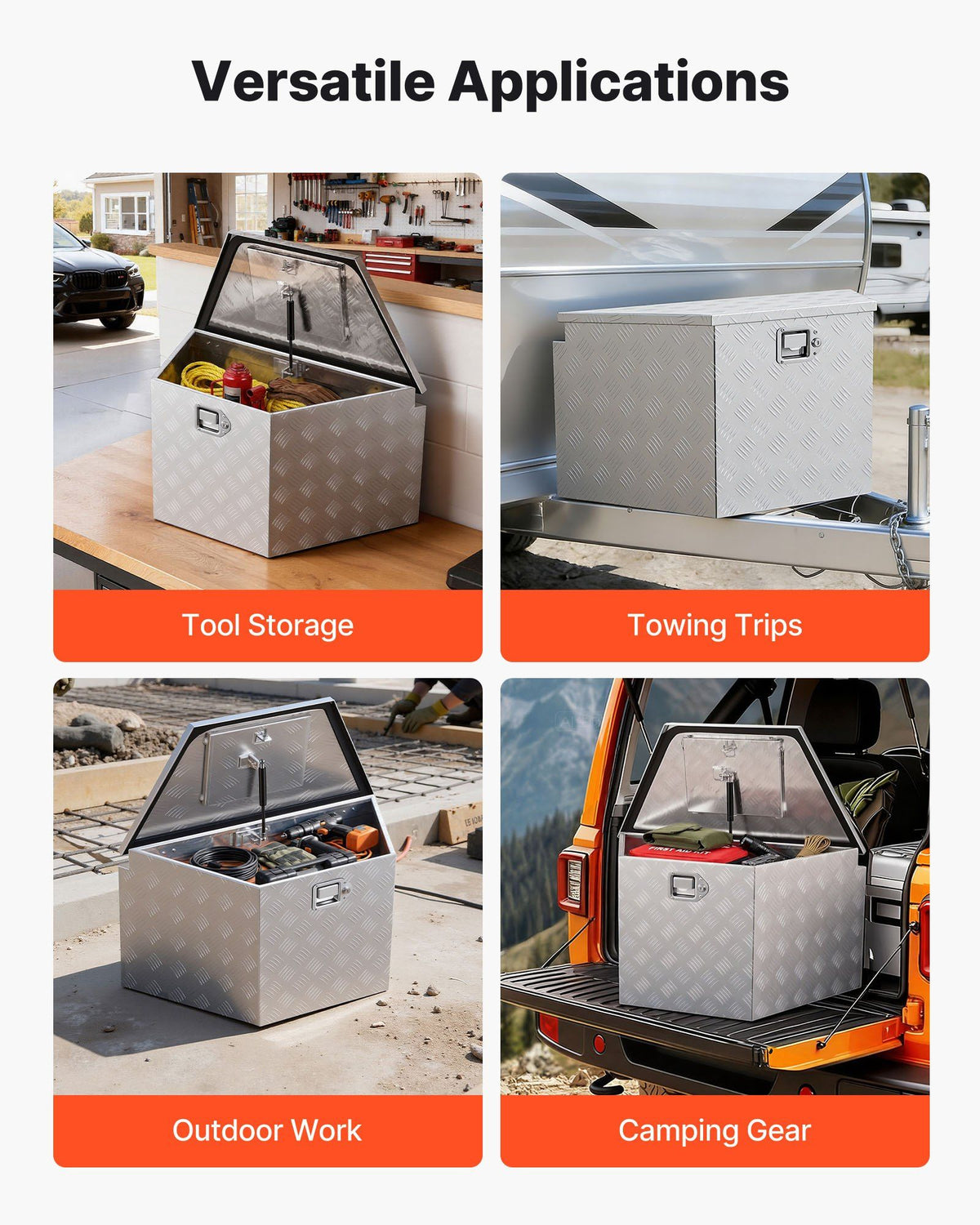 Trailer Tongue Box, 838 x 483 x 457 mm Aluminum Trailer Tongue Tool Box, Heavy Duty Storage Organizer with Lock & Keys, Utility Tool Chest for Pickup Truck Bed, RV, SUV, Off-Road Vehicle, Silver