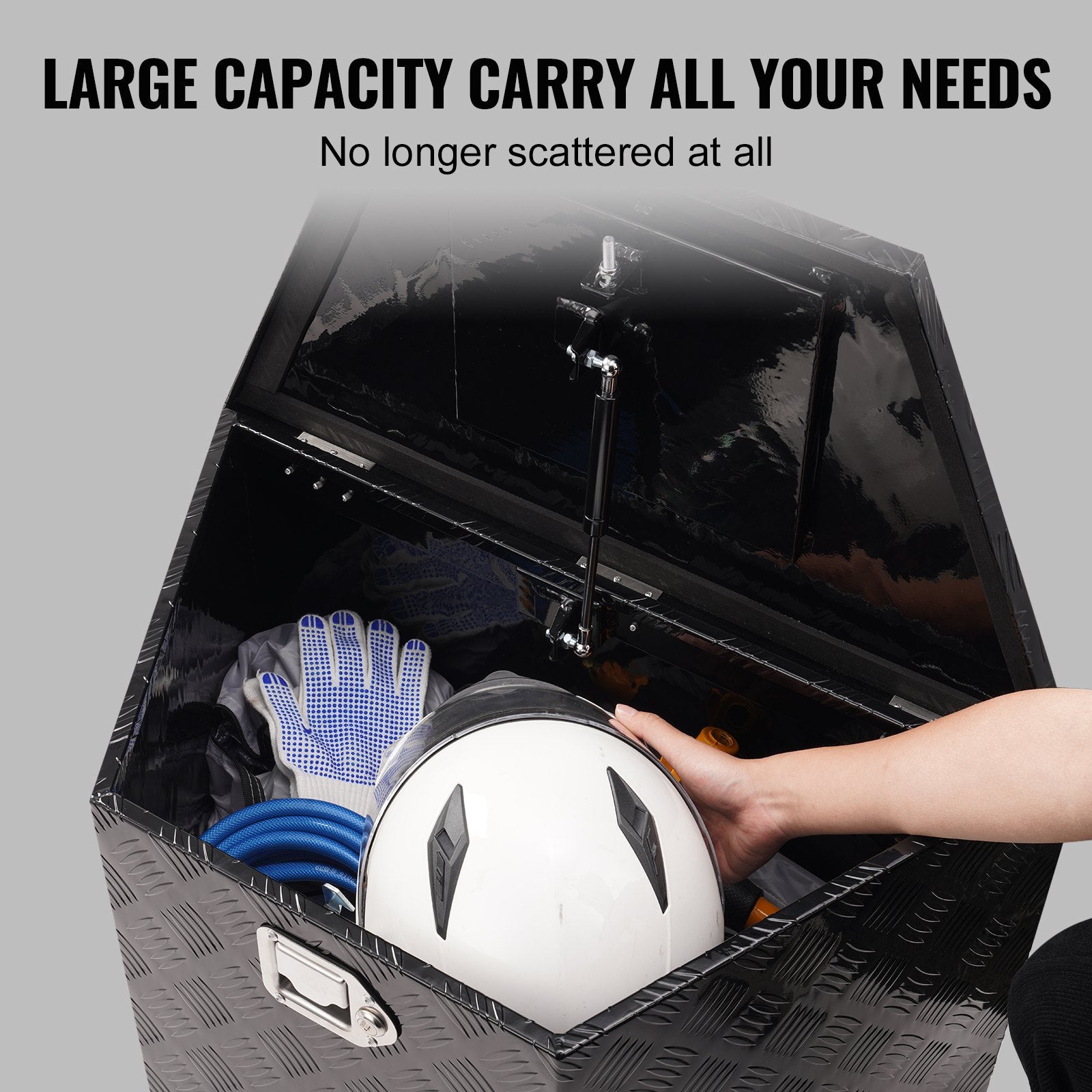 VEVOR Trailer Tongue Box, Aluminum Alloy Diamond Plate Tongue Box Tool Chest, Heavy Duty Trailer Box Storage with Lock and Keys, for Pickup Truck, RV, Trailer, 737 x 410 x 460 mm/29x16.5x18inch