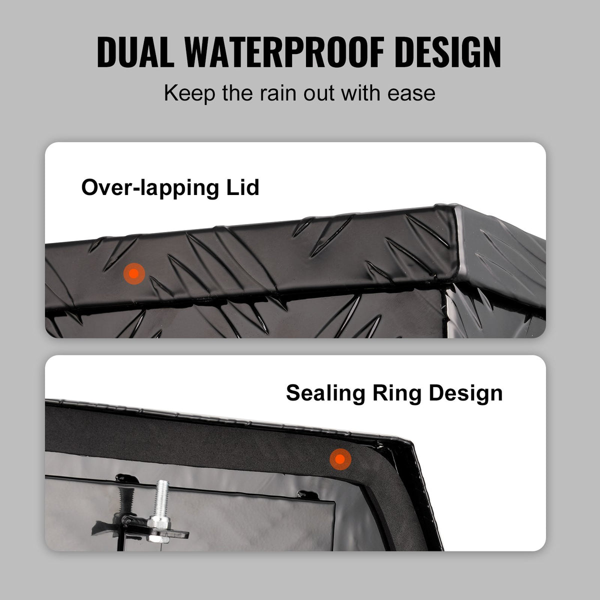 VEVOR Trailer Tongue Box, Aluminum Alloy Diamond Plate Tongue Box Tool Chest, Heavy Duty Trailer Box Storage with Lock and Keys, for Pickup Truck, RV, Trailer, 737 x 410 x 460 mm/29x16.5x18inch