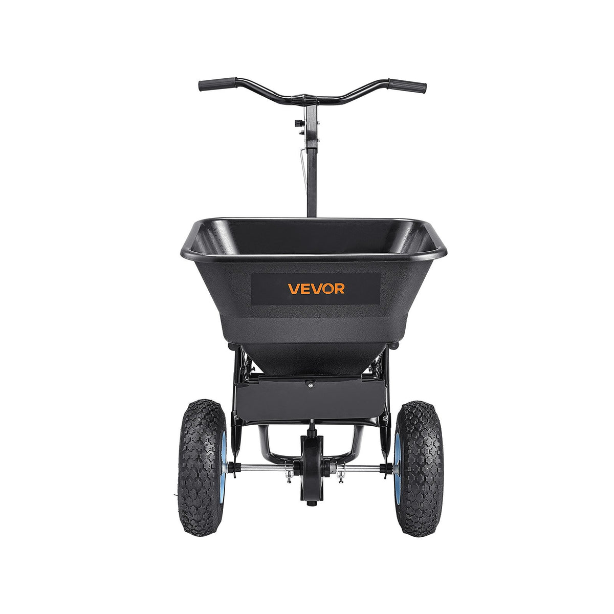 VEVOR Lawn Spreader, 100LBS Capacity, Walk-Behind Push Spreader, 0-9.8ft Spreading Width, 13 in All Terrain Pneumatic Tires, Fertilizer Spreaders with Hopper Grate, for Seed Salt Ice Melt
