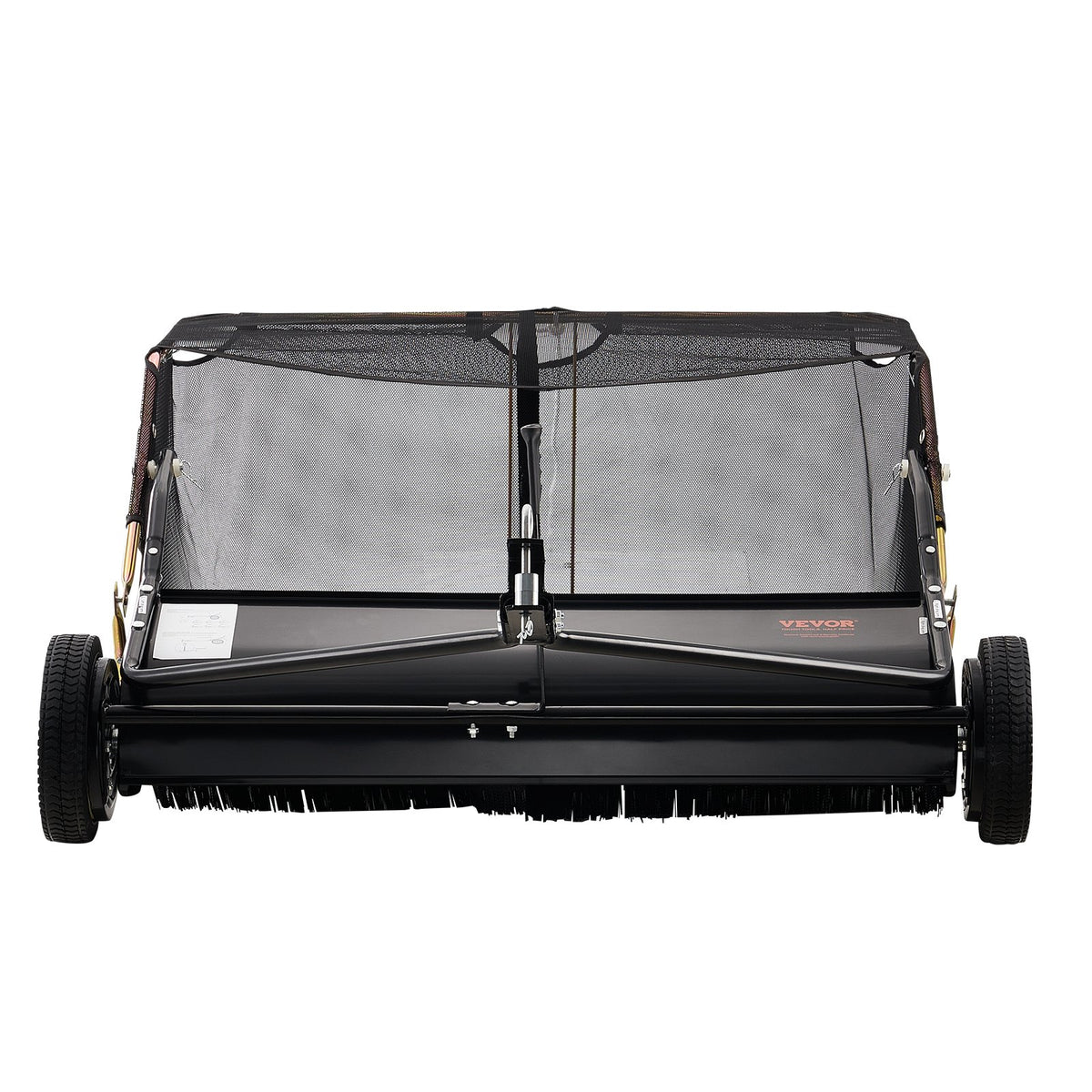 VEVOR 106.6 cm Lawn Sweeper Tow Behind, 12 cu.ft. Large Pull Behind Grass Sweeper, Heavy Duty Leaf & Grass Collector with Dumping Rope Design, Adjustable Sweeping Height for Picking Up Debris & Grass