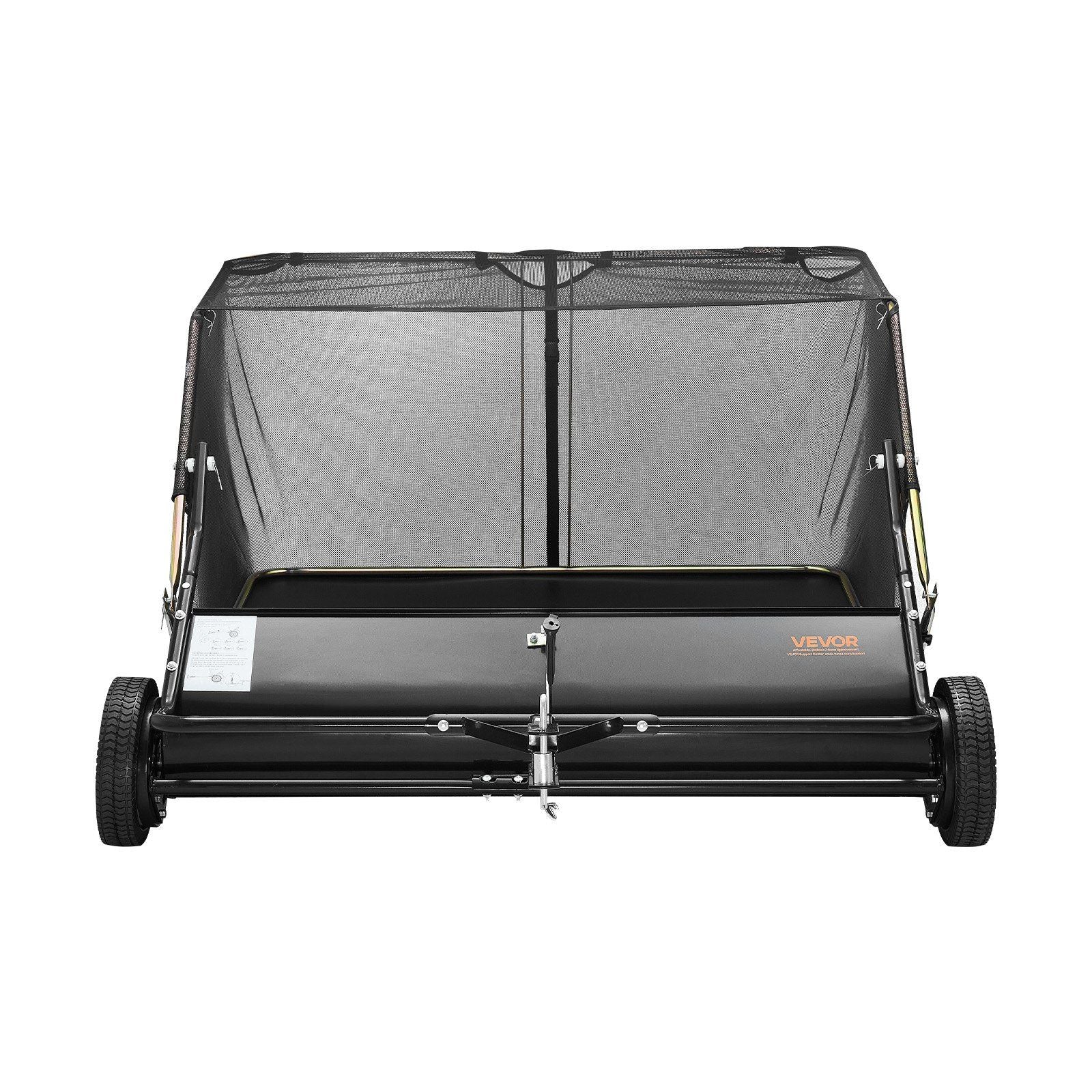 Tow Behind Lawn Sweeper, 122cm Pull Behind Yard Sweeper, 26 cu. ft Hopper Bag Capacity, Leaf & Grass Collector with Dumping Rope, Adjustable Sweeping Height, Garden Sweepers for Lawn Farm