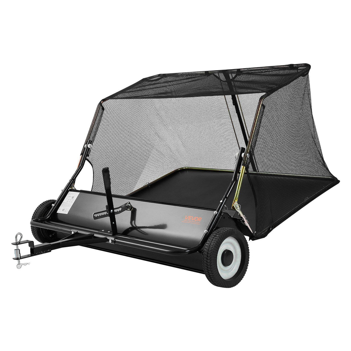 Tow Behind Lawn Sweeper, 122cm Pull Behind Yard Sweeper, 26 cu. ft Hopper Bag Capacity, Leaf & Grass Collector with Dumping Rope, Adjustable Sweeping Height, Garden Sweepers for Lawn Farm