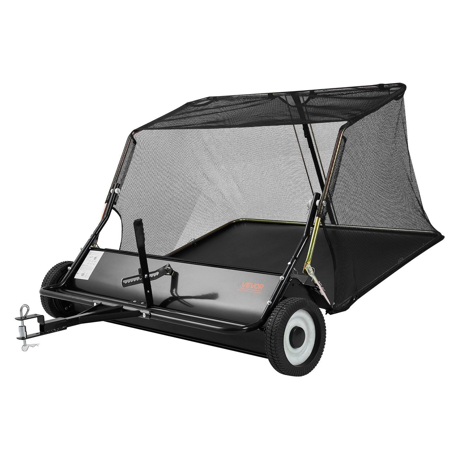 Tow Behind Lawn Sweeper, 122cm Pull Behind Yard Sweeper, 26 cu. ft Hopper Bag Capacity, Leaf & Grass Collector with Dumping Rope, Adjustable Sweeping Height, Garden Sweepers for Lawn Farm