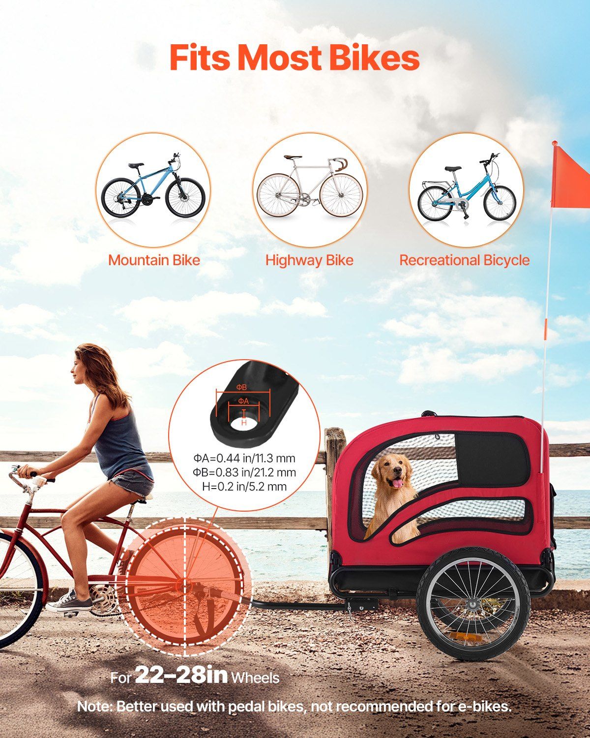 Dog Bike Trailer, Supports up to 45 kg, Pet Cart Bicycle Carrier for Small & Large Dogs, Easy Folding Frame with Quick Release Wheel, Universal Bicycle Coupler, Reflector, Flag, Internal Leash