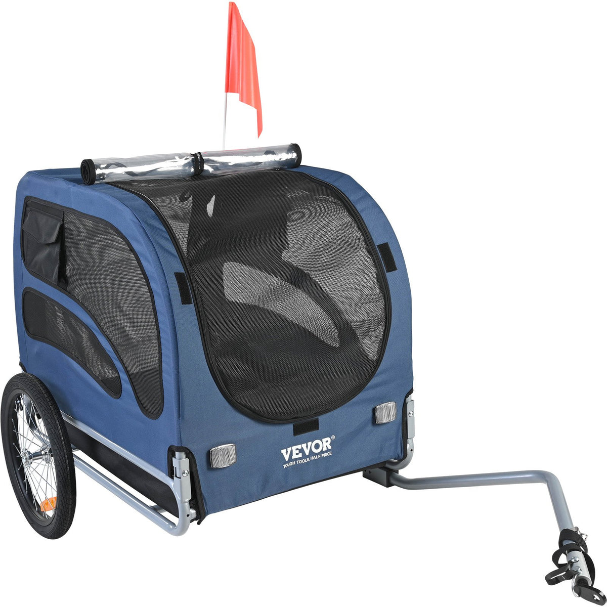 VEVOR Dog Bike Trailer, Supports up to 45 kg, Pet Cart Bicycle Carrier, Easy Folding Frame with Quick Release Wheels, Universal Bicycle Coupler, Reflectors, Flag, Collapsible to Store, Blue/Black