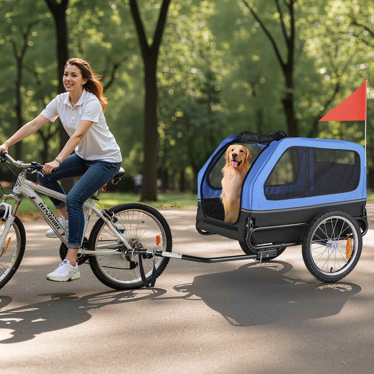 Dog Bike Trailer, Supports up to 40 kg, Pet Cart Bicycle Carrier for Small & Large Dogs, Easy Folding Frame with Quick Release Wheel, Universal Bicycle Coupler, Reflector, Flag, Internal Leash