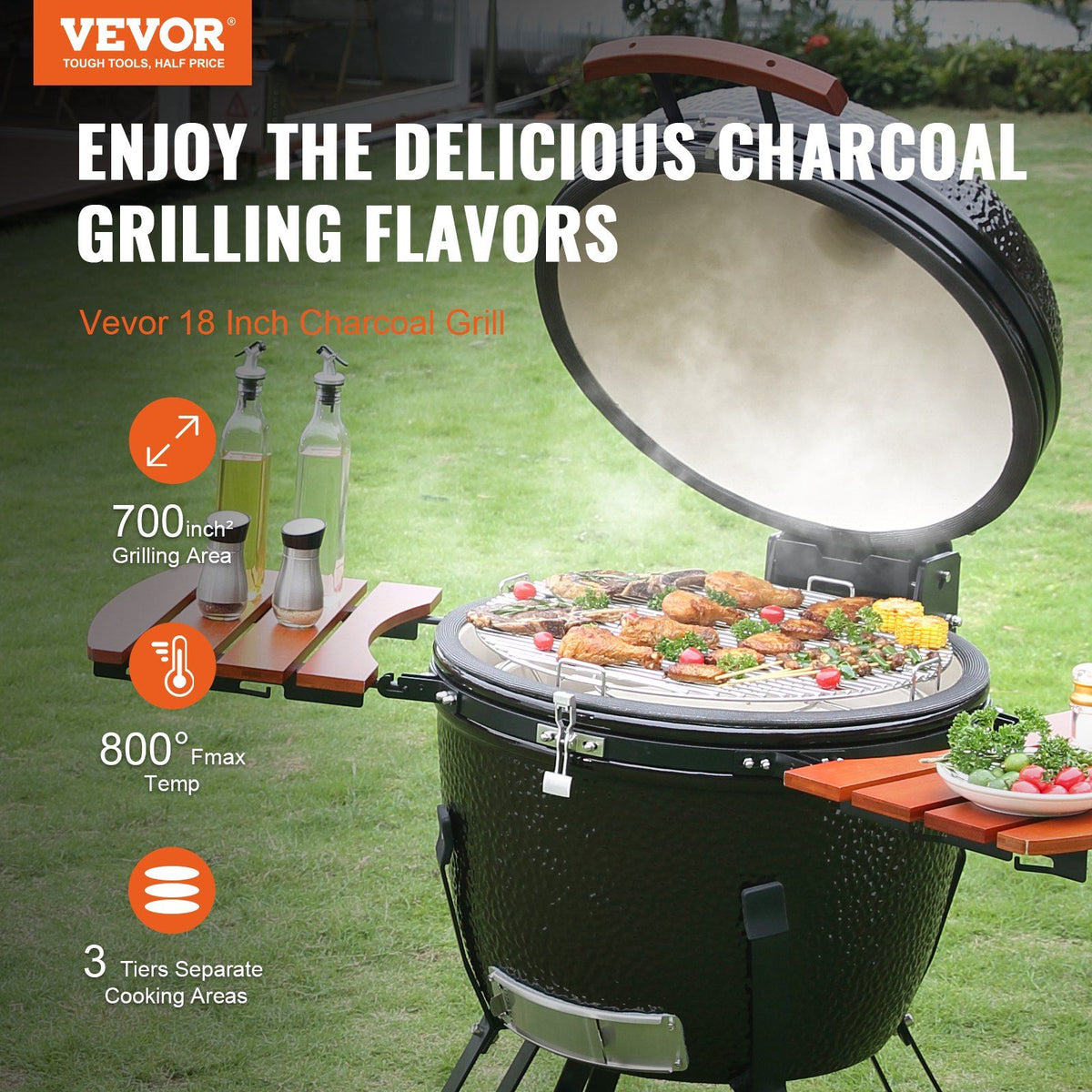 Portable Charcoal Grill, Propane Gas Grills with Cover and Cart, Heavy Duty Stainless Steel BBQ Grill, Mini Smoker for Outdoor Cooking, Barbecue Camping, Picnic, and Backyard, Black