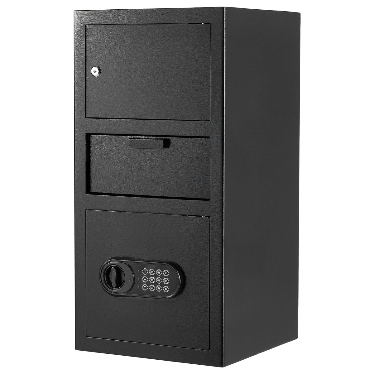 VEVOR 3.6 Cubic Feet Drop Safe, Large Capacity Front Drop Slot Safe Box with Digital Keypad, Heavy Duty 3 Tiers Cash Depository Box with Spare Keys for Cash, Bank Slip, Jewelry, Document, Bill, Black