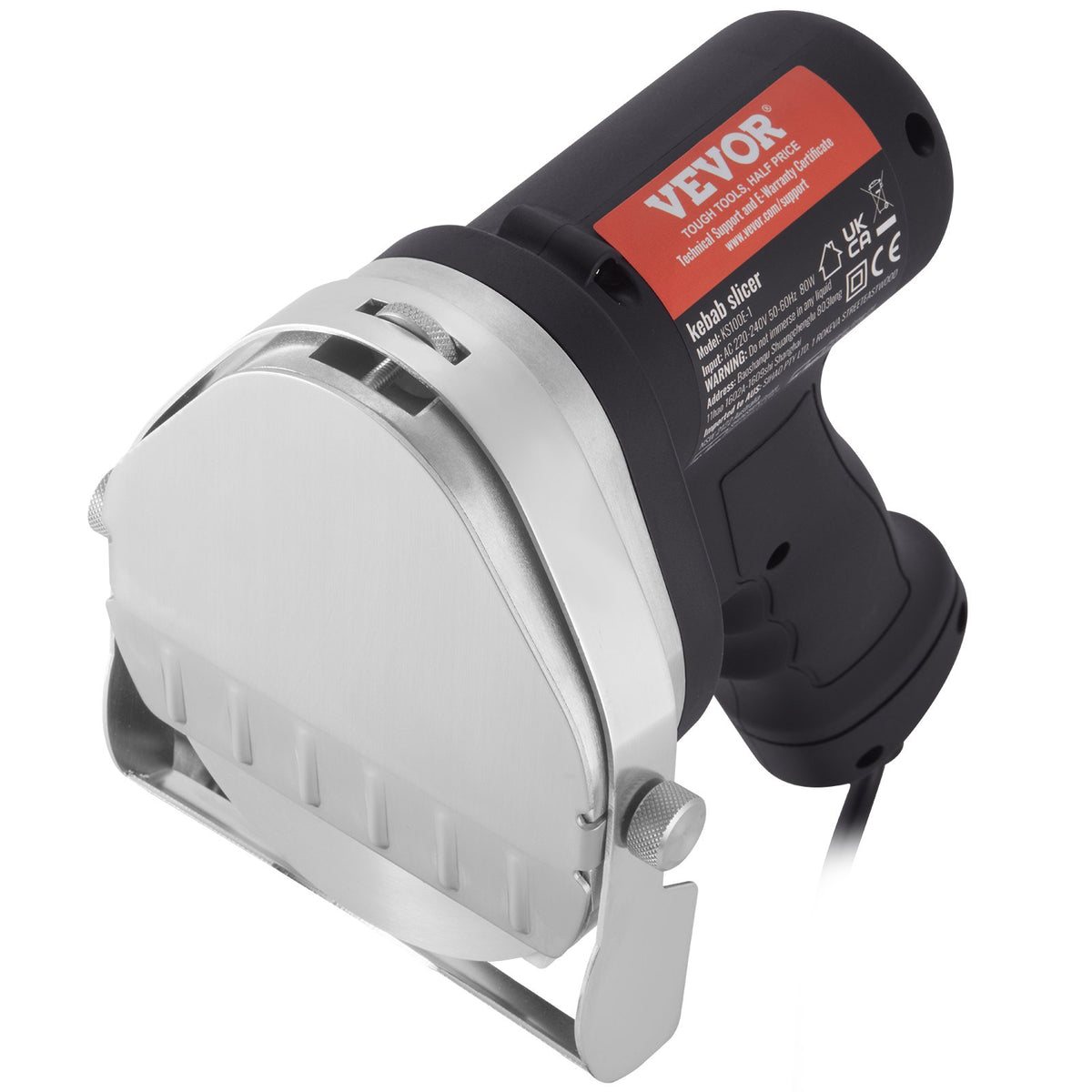 VEVOR Electric Shawarma Knife, 80W Professional Turkish Kebab Knife, Commercial Stainless Steel Gyro Cutter, Doner Kebab Meat Slicer with 2 Blades, 100mm Blade Diameter, 0-8mm Adjustable Thickness