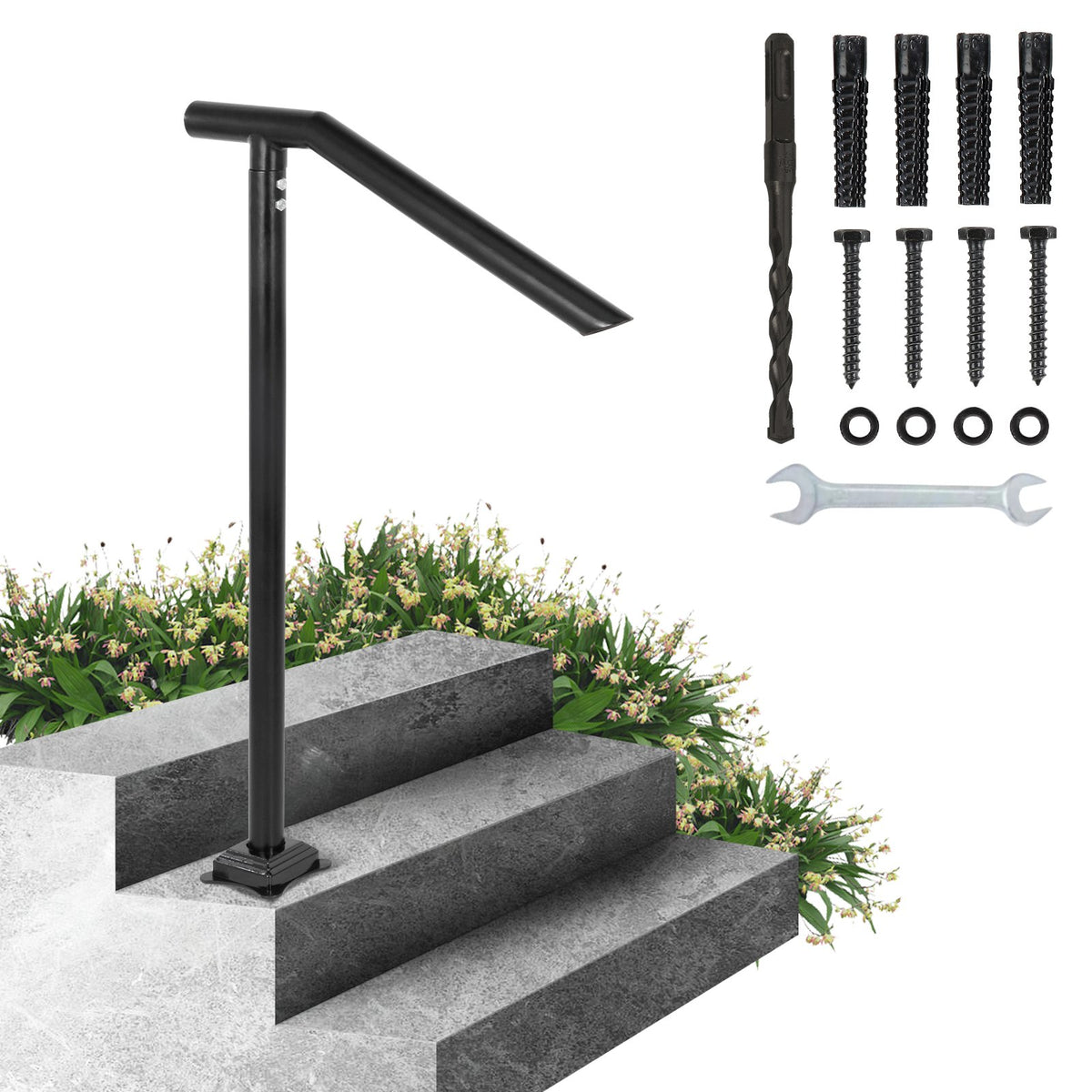 VEVOR 1-3 Step Handrail Railing for Steps Steel 150 kg Capacity with Screw Kit