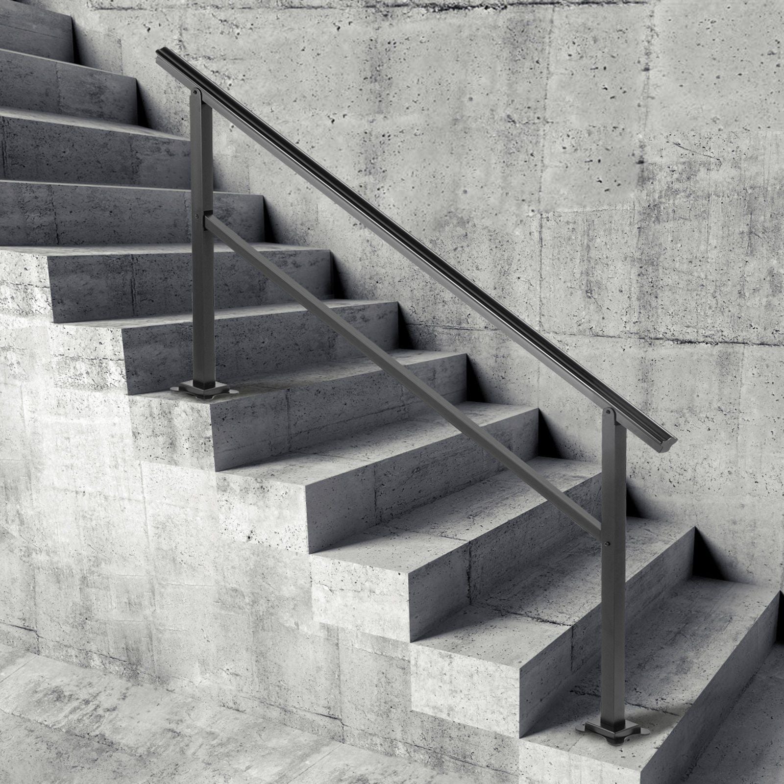 Outdoor Handrail 165LBS Load Handrail Outdoor Stairs Aluminum Stair Handrail 152 x 89.5 cm Outdoor Stair Railing Transitional Range from 0 to 30° Staircase Handrail Fits 4-5 Steps with Screw Kit
