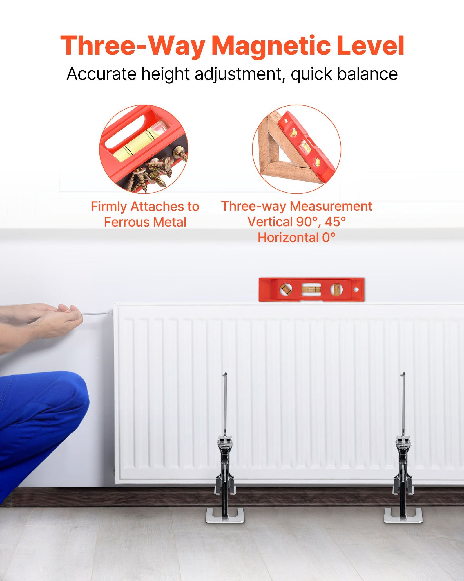 VEVOR Labor Saving Arm Jack, 2 PCS 200 kg Bearing Capacity, Lifting up to 165 mm, Metal Hand Lifting Jack Tool with Magnetic Level, 2 Adjustment Modes, for Door, Window, Furniture, Woodworking, Black