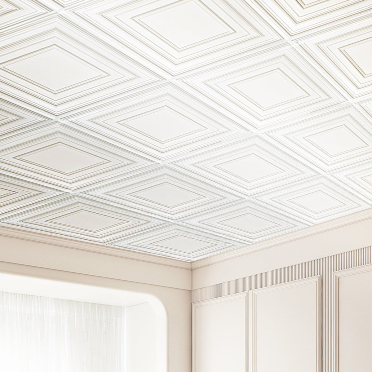 VEVOR Ceiling Tiles 12-Pack 24 x 24 in PVC Easy Installation White Peg Pattern