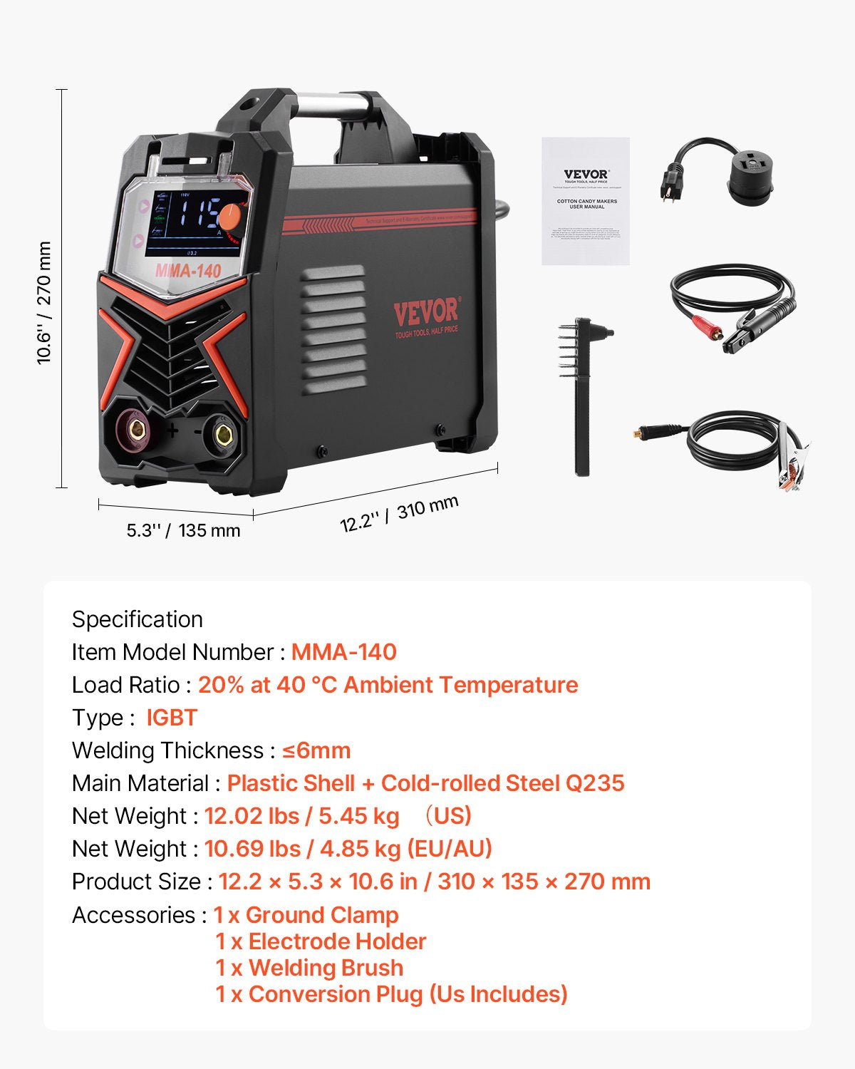 VEVOR TIG Welder 4-In-1 Welding Machine Pulse MMA Lift STICK IGBT Inverter LED