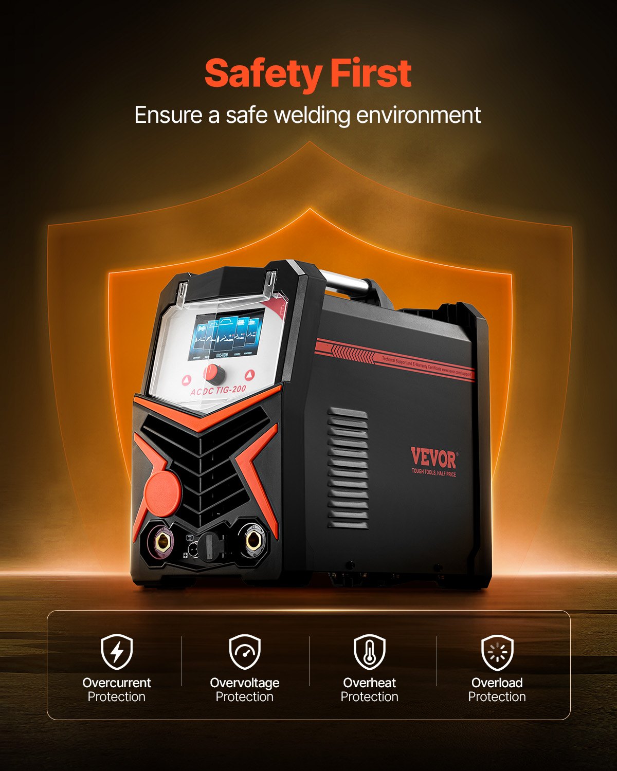 VEVOR TIG Welder, 200A 6-In-1 Aluminum Welding Machine (LED Display) - AC TIG/DC TIG/AC Pulse TIG/DC Pulse TIG/Spot TIG/MMA(Stick), Electric Welder with Synergic Control IGBT