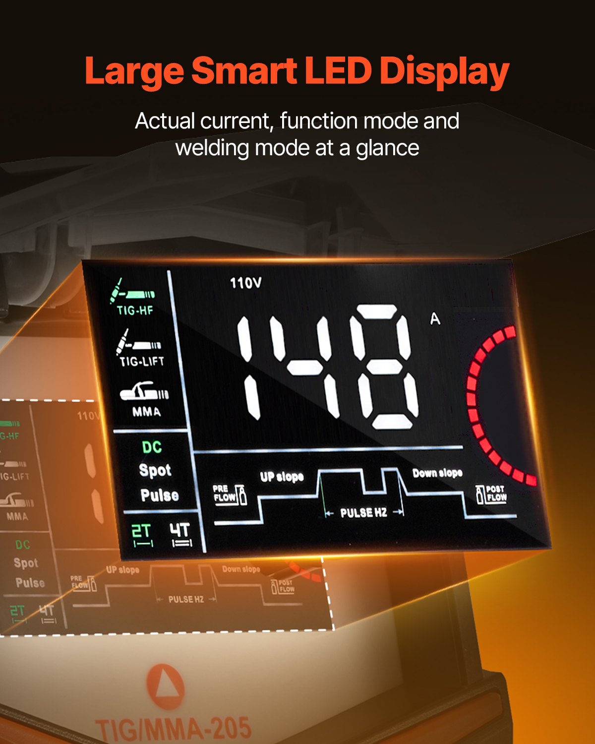 VEVOR TIG Welder, 205A 3-In-1 Welding Machine (Large LED Display)- DC TIG/DC Pulse TIG/MMA(Stick), Electric Welder with IGBT Inverter High-Frequency Start
