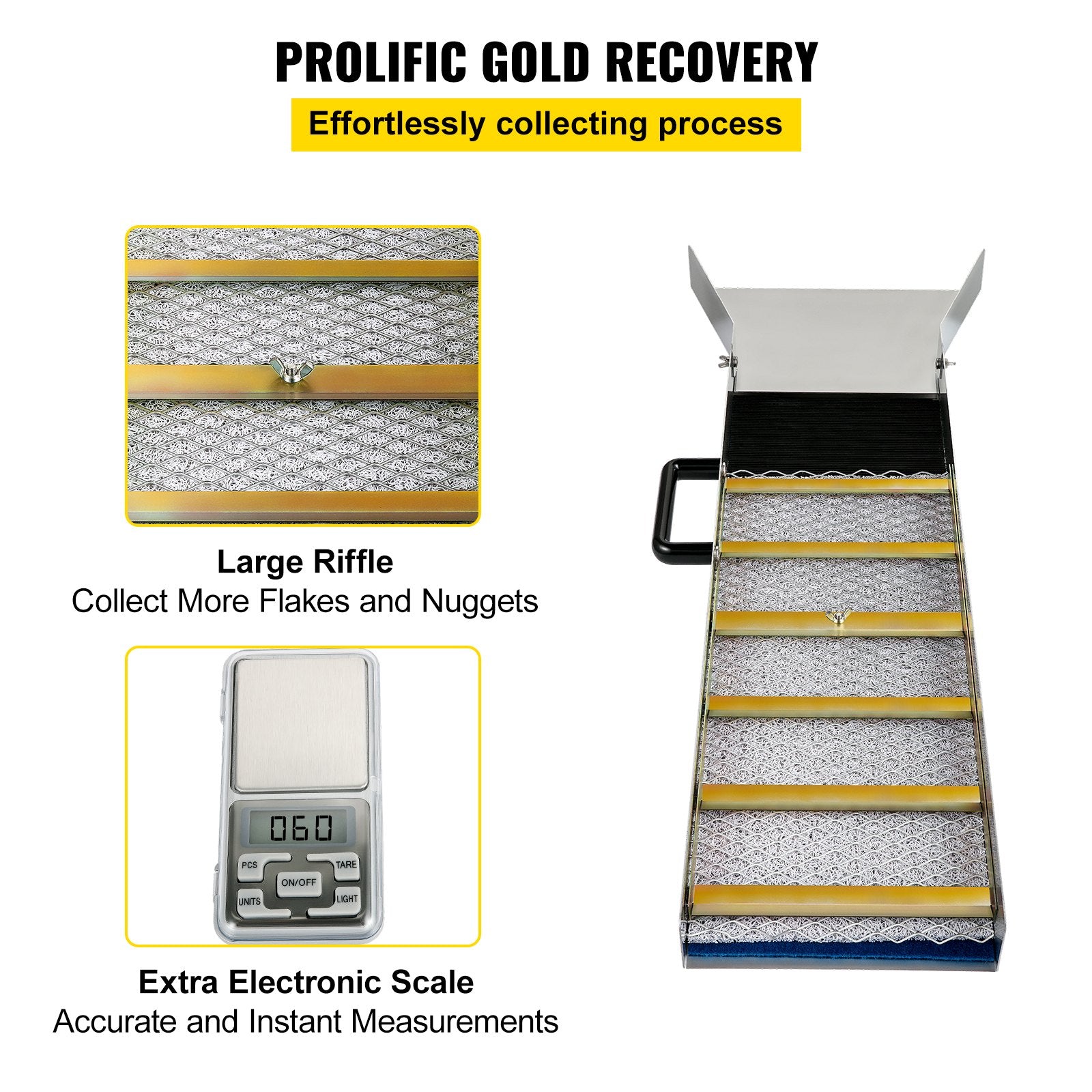 VEVOR Aluminum Alloy Sluice Box, Compact 36" Mini Sluice Boxes for Gold, Lightweight Gold Sluice Equipment, Portable Sluice Boxes with Miner\'s Moss, River, Creek, Gold Panning, Prospecting, Dredging