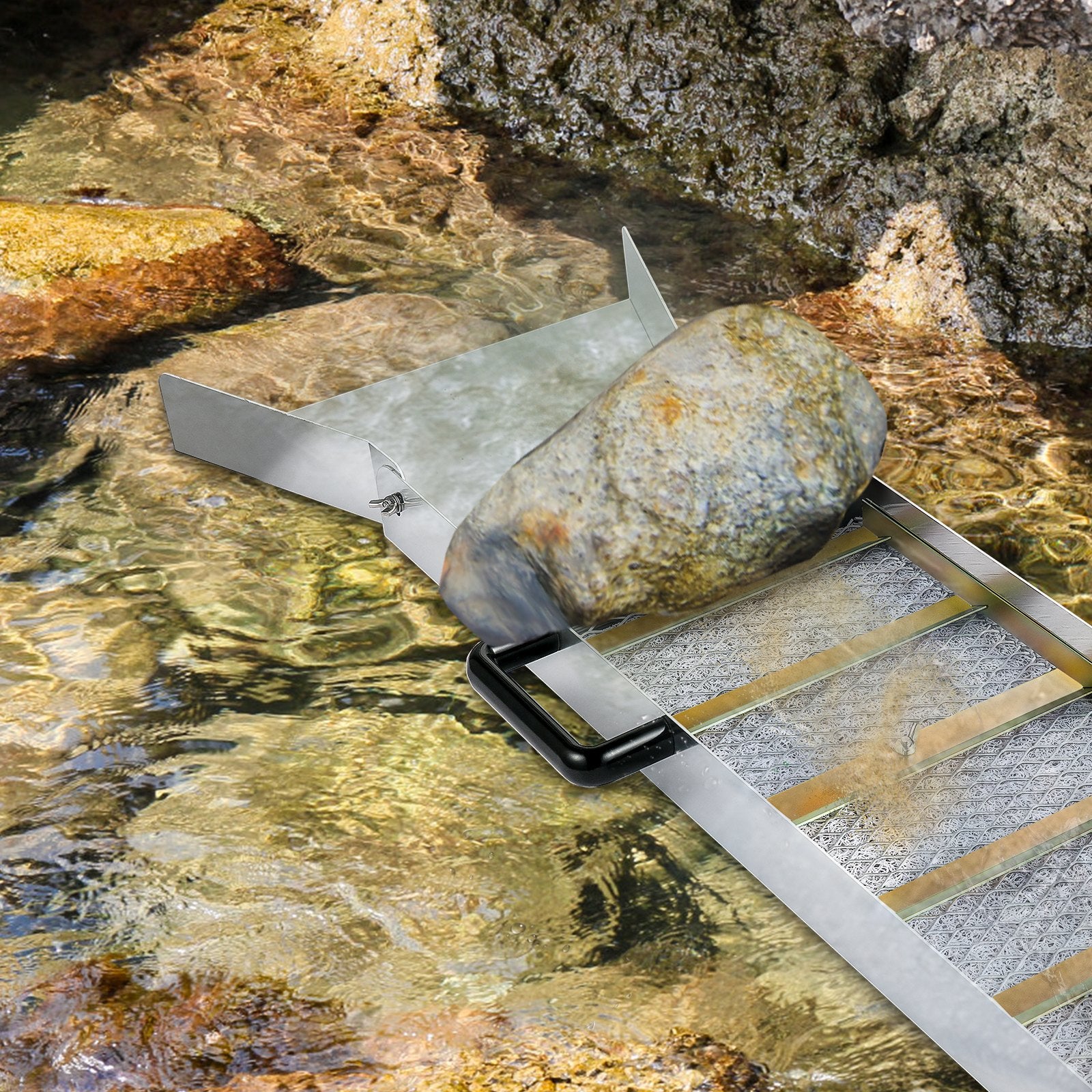 VEVOR Aluminum Alloy Sluice Box, Compact 36" Mini Sluice Boxes for Gold, Lightweight Gold Sluice Equipment, Portable Sluice Boxes with Miner\'s Moss, River, Creek, Gold Panning, Prospecting, Dredging