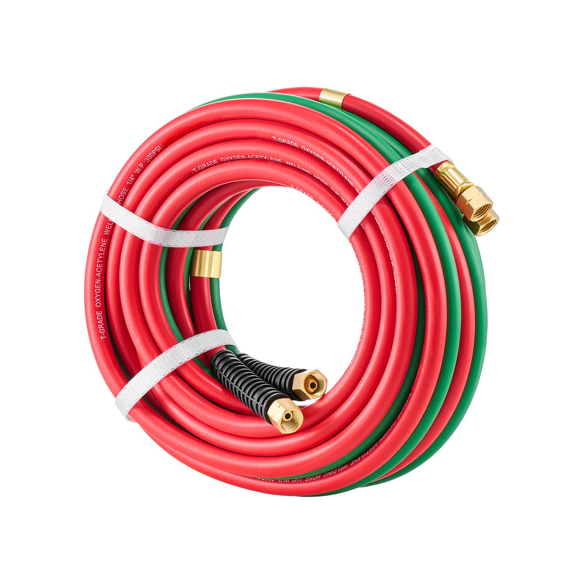 VEVOR Oxygen Acetylene Hose, 1/4-Inch x 25FT Oxy Acetylene Hose with 9/16"-18 B Fitting, 300PSI T Grade Welding Cutting Torch Twin Hose, Compatible with Oxygen, Acetylene, Propane and Other Fuel Gases