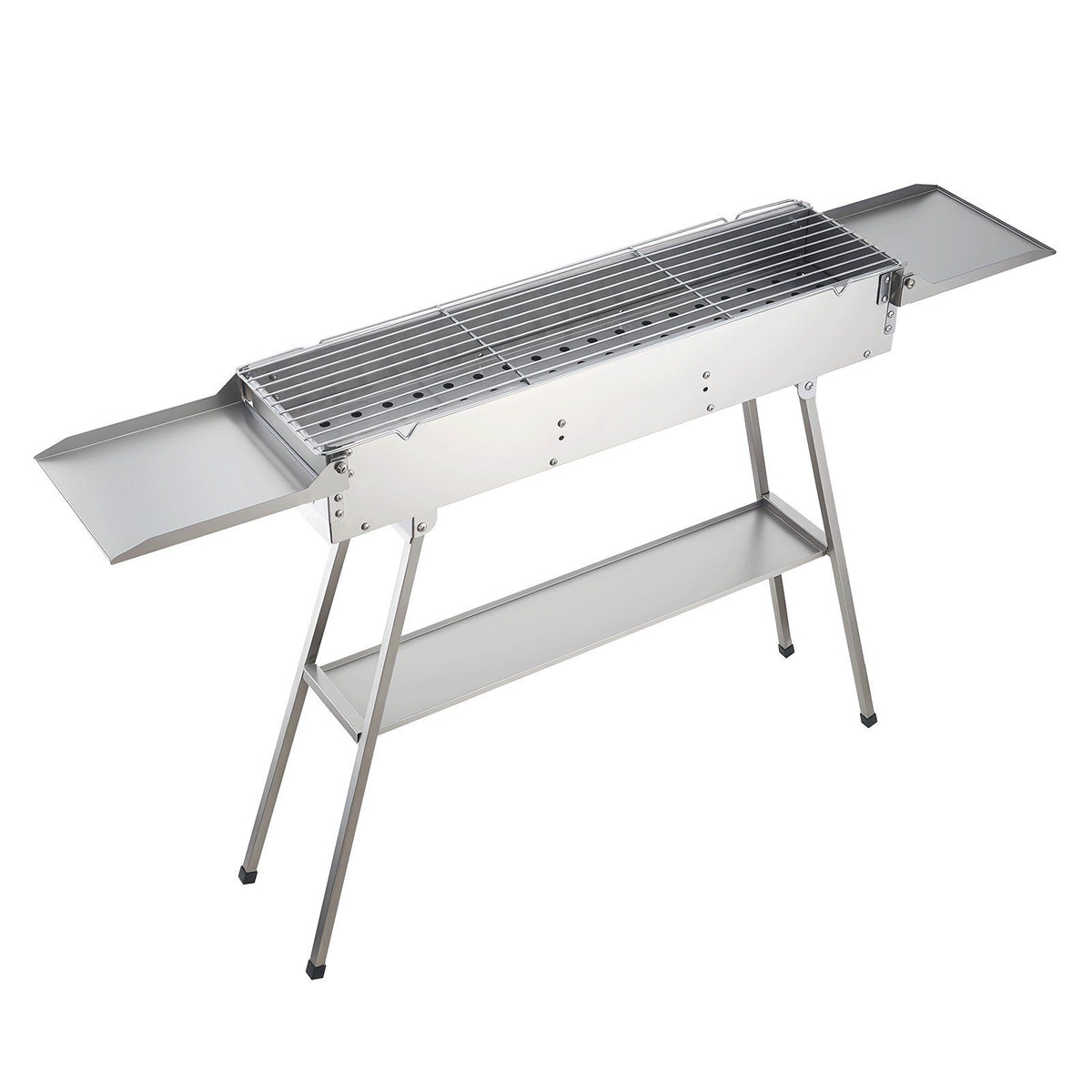 Foldable Charcoal Grill, 0.16 m² Portable Charcoal Barbecue Grill with Liftable Charcoal Tray &amp; Side Tables, Brushed Stainless Steel BBQ Cooking Grills for Outdoor Camping Backyard Parties