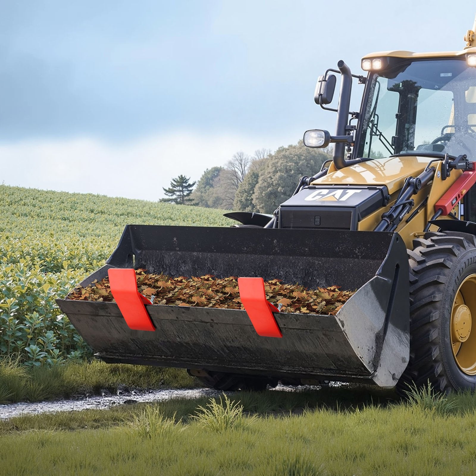 VEVOR Tractor Bucket Protector, 2PCS Heavy Duty Steel Bucket Edge Protectors, Edge Tamer Anti-Skid Device with Double Hexagon Lock Nuts and Bolts, for Snow, Leave Removal & Spreading Gravel (Red)