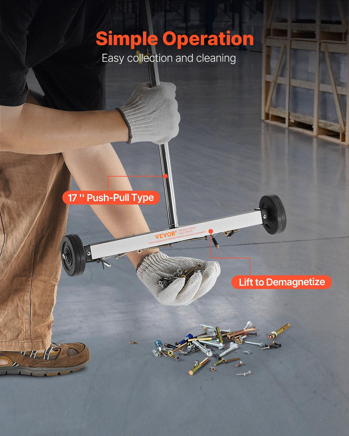 Magnetic Sweeper with Wheels, 43 cm, 4.5 kg Load Capacity, Lightweight Magnetic Pickup Sweeper with Adjustable Handle, Pick Up Nails and Screws, Easy Cleanup for Garages, Roofing Projects