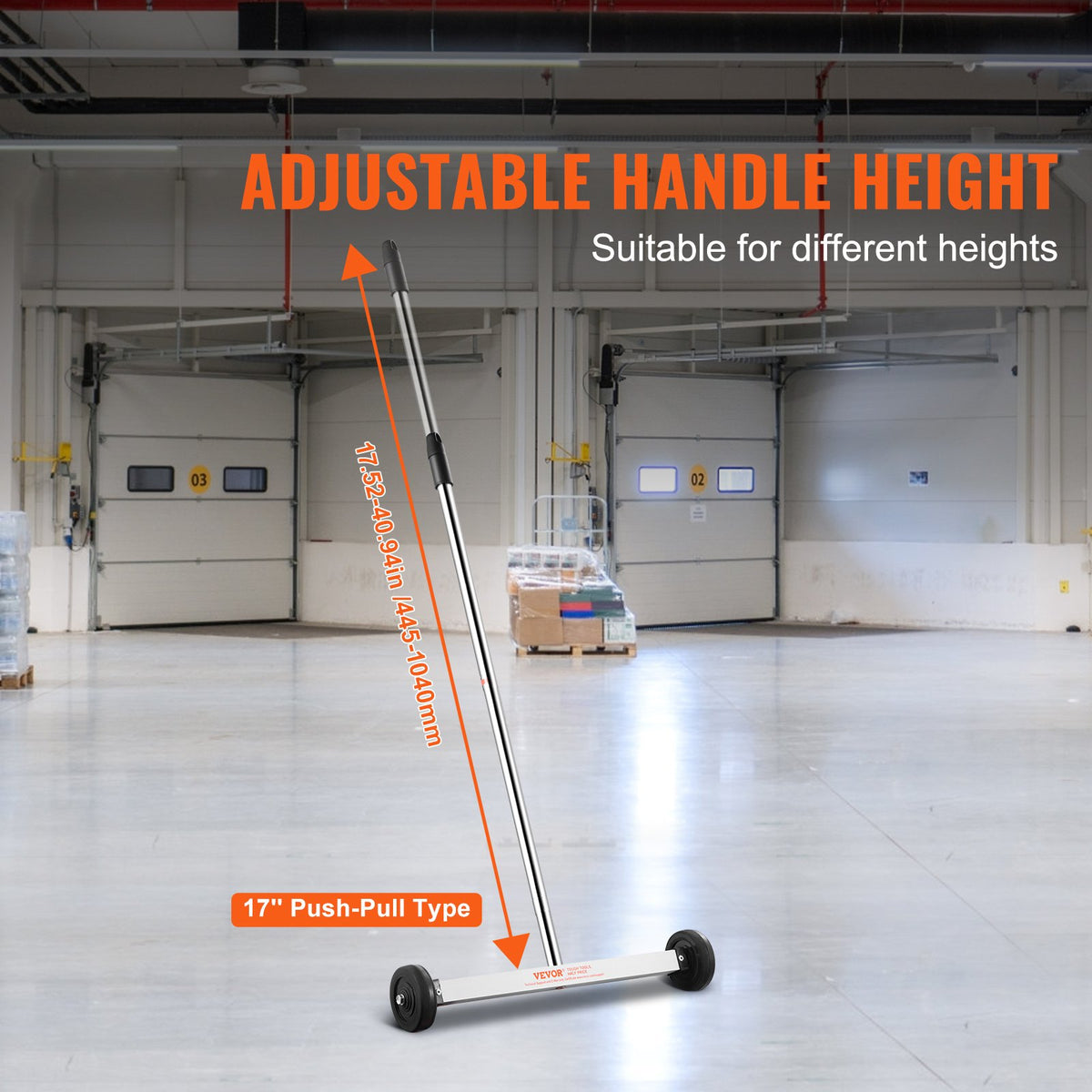 VEVOR Magnetic Sweeper with Wheels, 17inch Mini Magnetic Sweeper, 10 lbs Capacity, Adjustable Handle, Lightweight Magnetic Pickup Sweeper to Pick Up Nails and Screws, Easy Cleanup of Workshop Garage