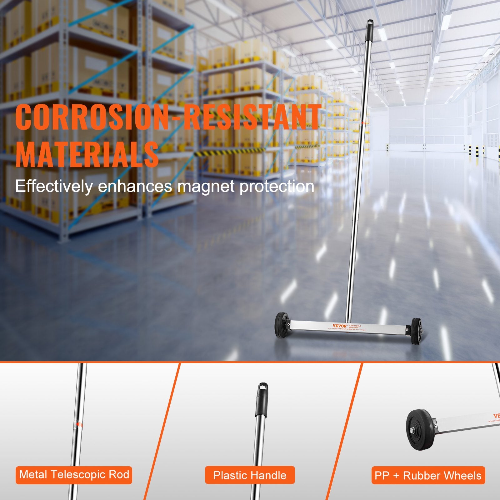 VEVOR Magnetic Sweeper with Wheels, 17inch Mini Magnetic Sweeper, 10 lbs Capacity, Adjustable Handle, Lightweight Magnetic Pickup Sweeper to Pick Up Nails and Screws, Easy Cleanup of Workshop Garage