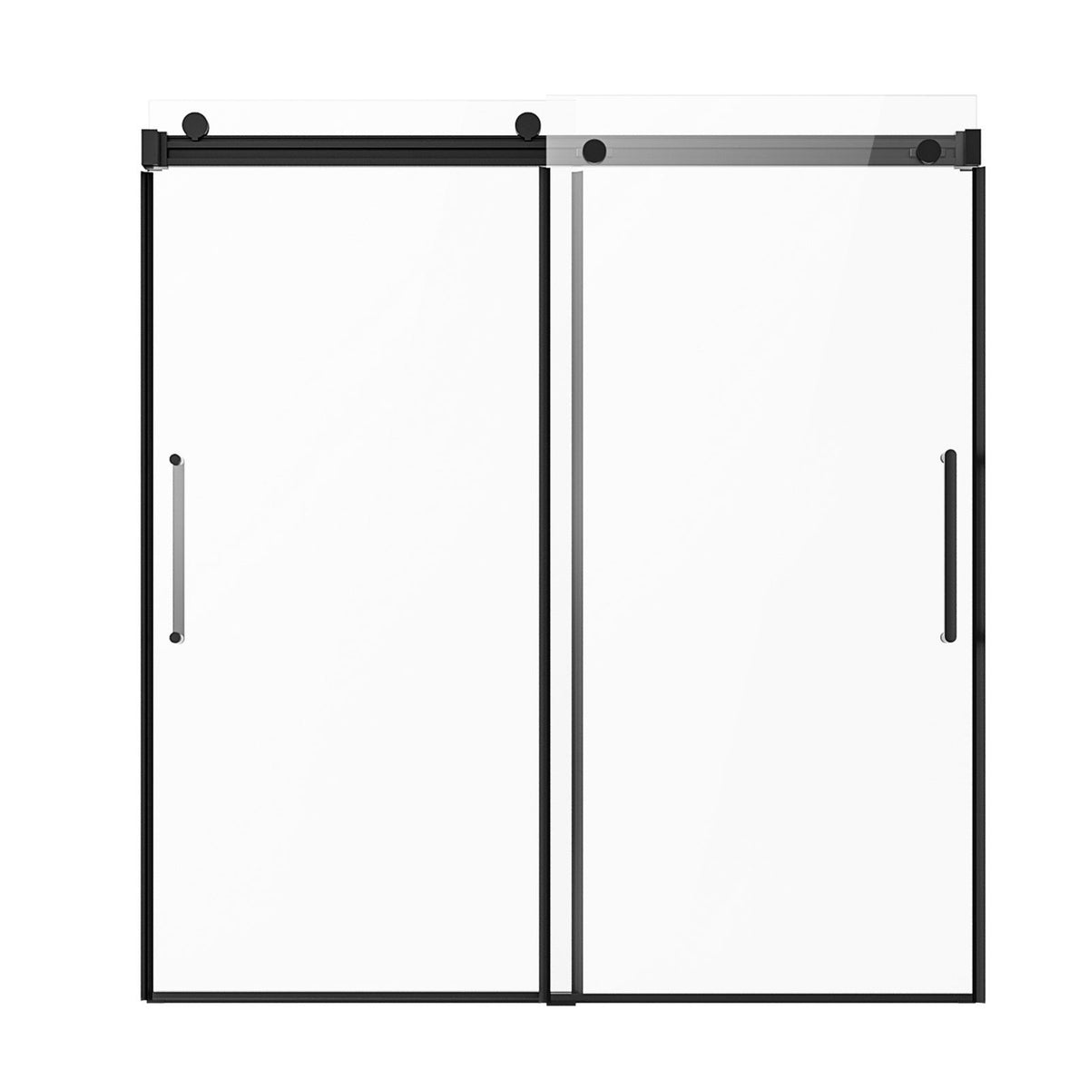 Frameless Sliding Bathtub Door, 1422-1524 mm x 1524 mm, Frameless Shower Glass Door, Frameless Double Sliding Tub Door with 5/16 in Clear Tempered Glass and Stainless Steel Handle, Black Finish