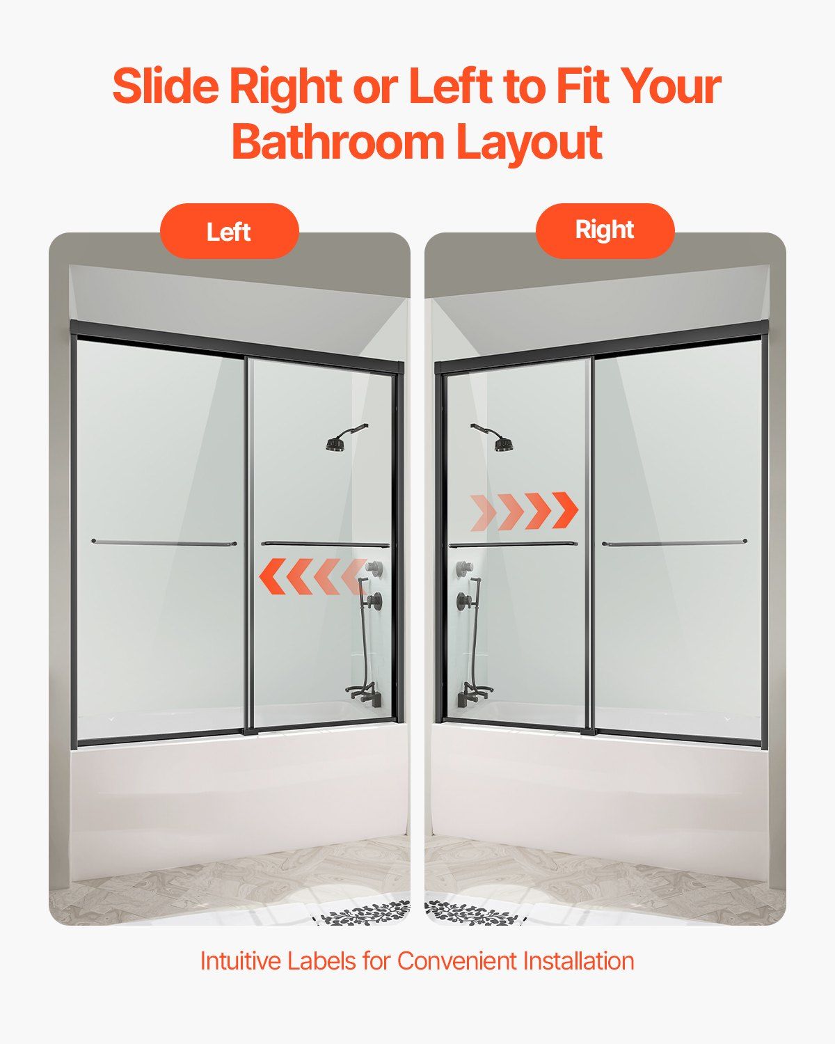 Bathtub Shower Door, 1422-1524 mm x 1524 mm, Semi-Frameless Double Sliding Tub Door, Semi-Frameless Bypass Tub Door with 1/4 in Shatterproof Tempered Glass and Stainless Steel Handle, Black