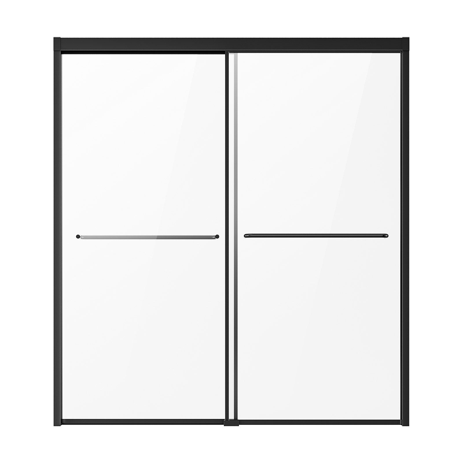 Bathtub Shower Door, 1422-1524 mm x 1524 mm, Semi-Frameless Double Sliding Tub Door, Semi-Frameless Bypass Tub Door with 1/4 in Shatterproof Tempered Glass and Stainless Steel Handle, Black