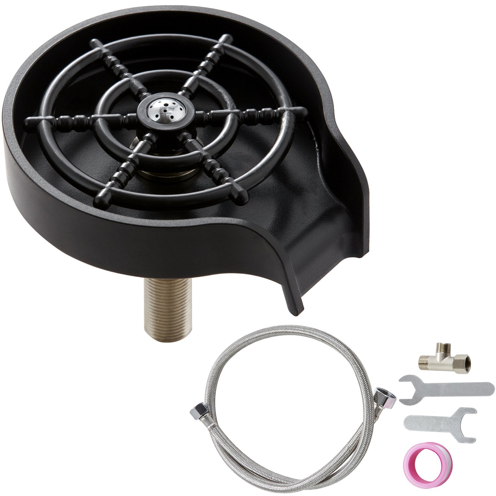 VEVOR Glass Rinser, 10 Powerful Spraying Jets Rotating Cup Rinser for Sink, Wearproof ABS Kitchen Sink Faucet Cup Washer & ABS Cup Holder for Baby Bottle, Glass Cup, Wine Glass (Black Base)