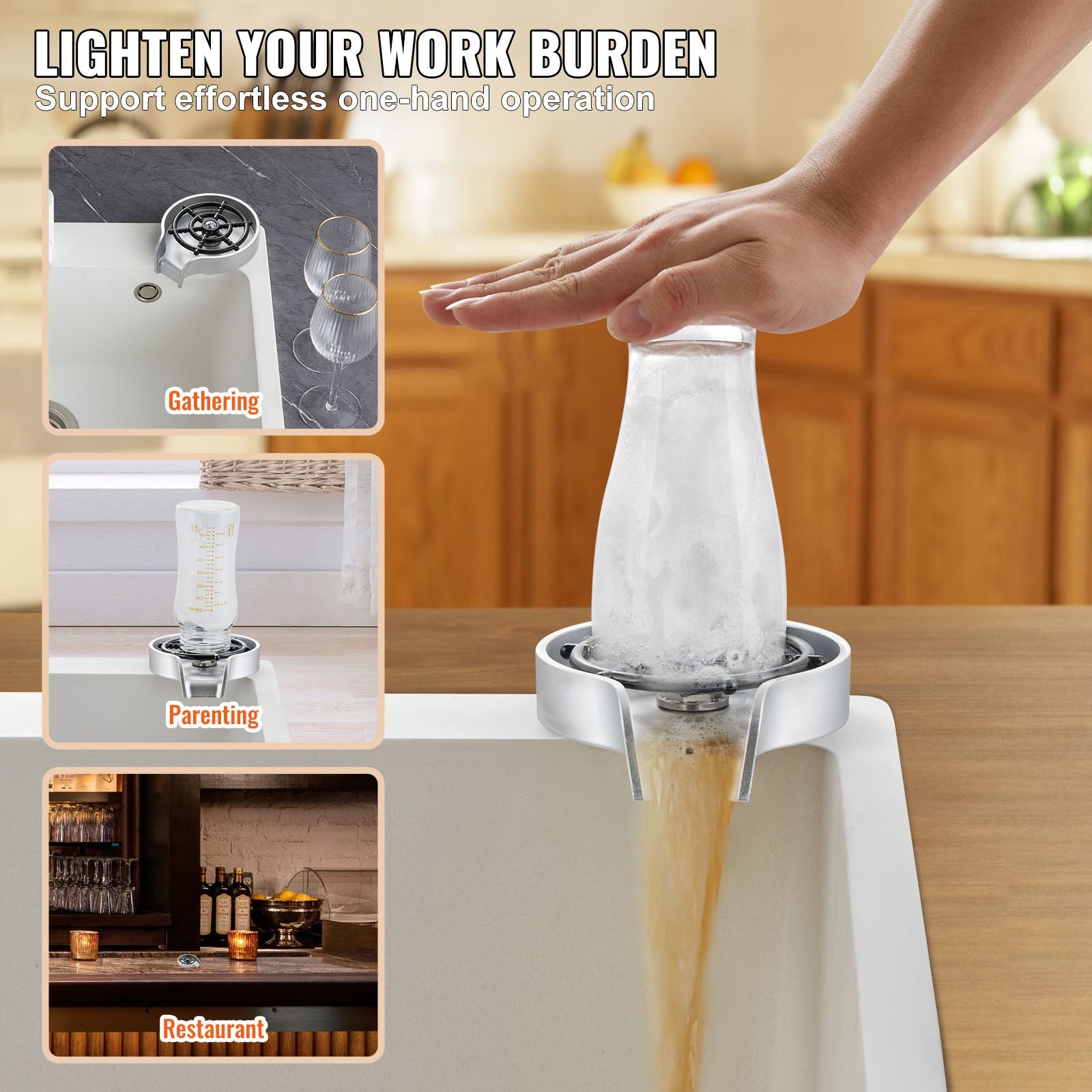 VEVOR Glass Rinser 10 Spraying Jets 360° Rotating ABS Cup Washer & Cup Holder