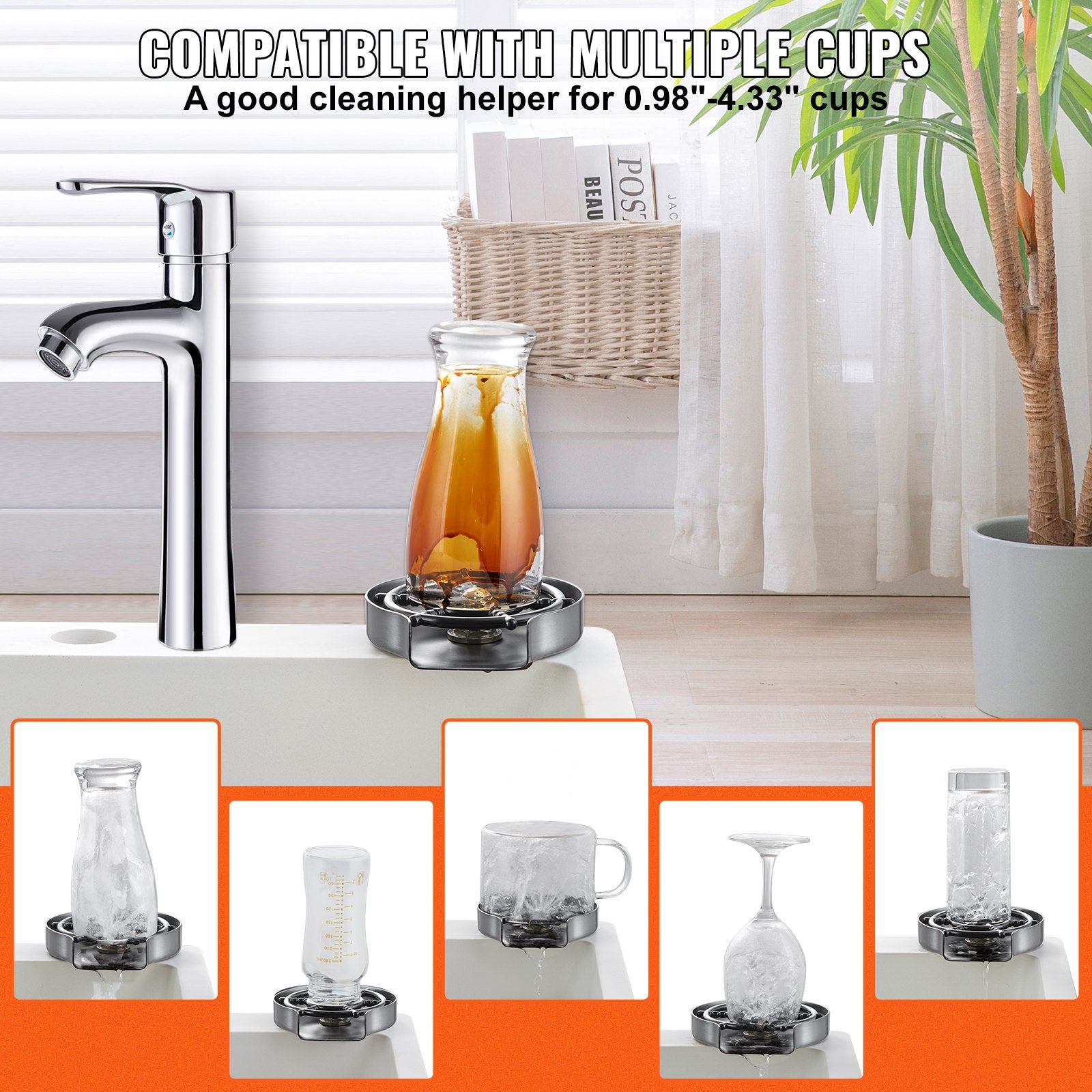 VEVOR Glass Rinser 10-Hole Rotating Stainless Steel Washer ABS Cup Holder