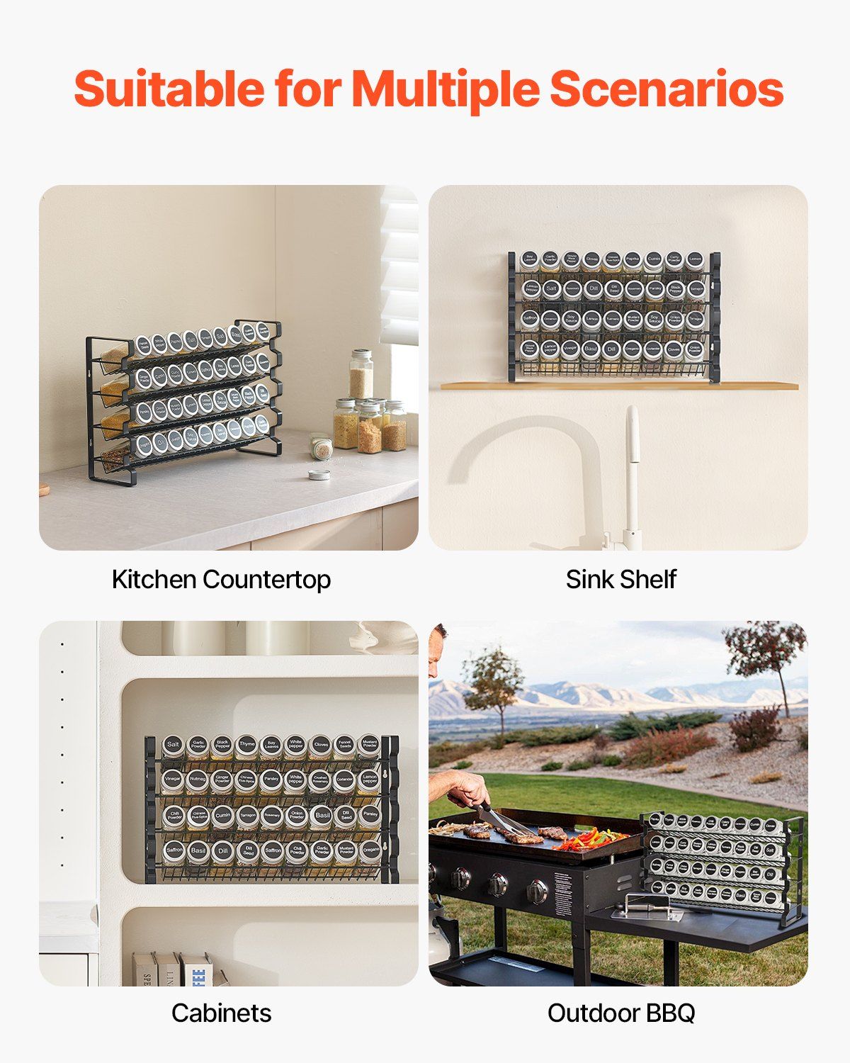 Spice Rack Organizer for Cabinet, Spice Organizer with 36 Empty Spice Jars, Lids, Spice Labels, and Funnel Complete Set, Seasoning Organizer for Countertop, Kitchen, Pantry, Cupboard, 18x11 in
