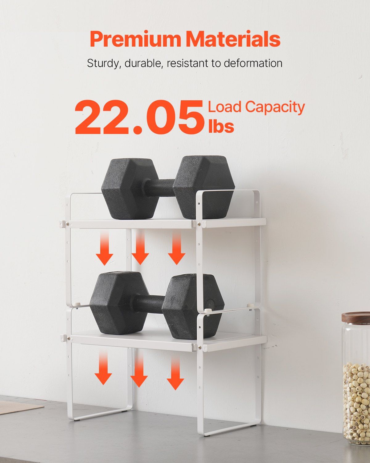 Adjustable Kitchen Cabinet Shelf Organizer, Expandable 2 Tier Cabinet Shelf, Stackable Countertop Organizers and Storage Shelf Risers, Pantry Organizers for Kitchen Bathroom Office, White