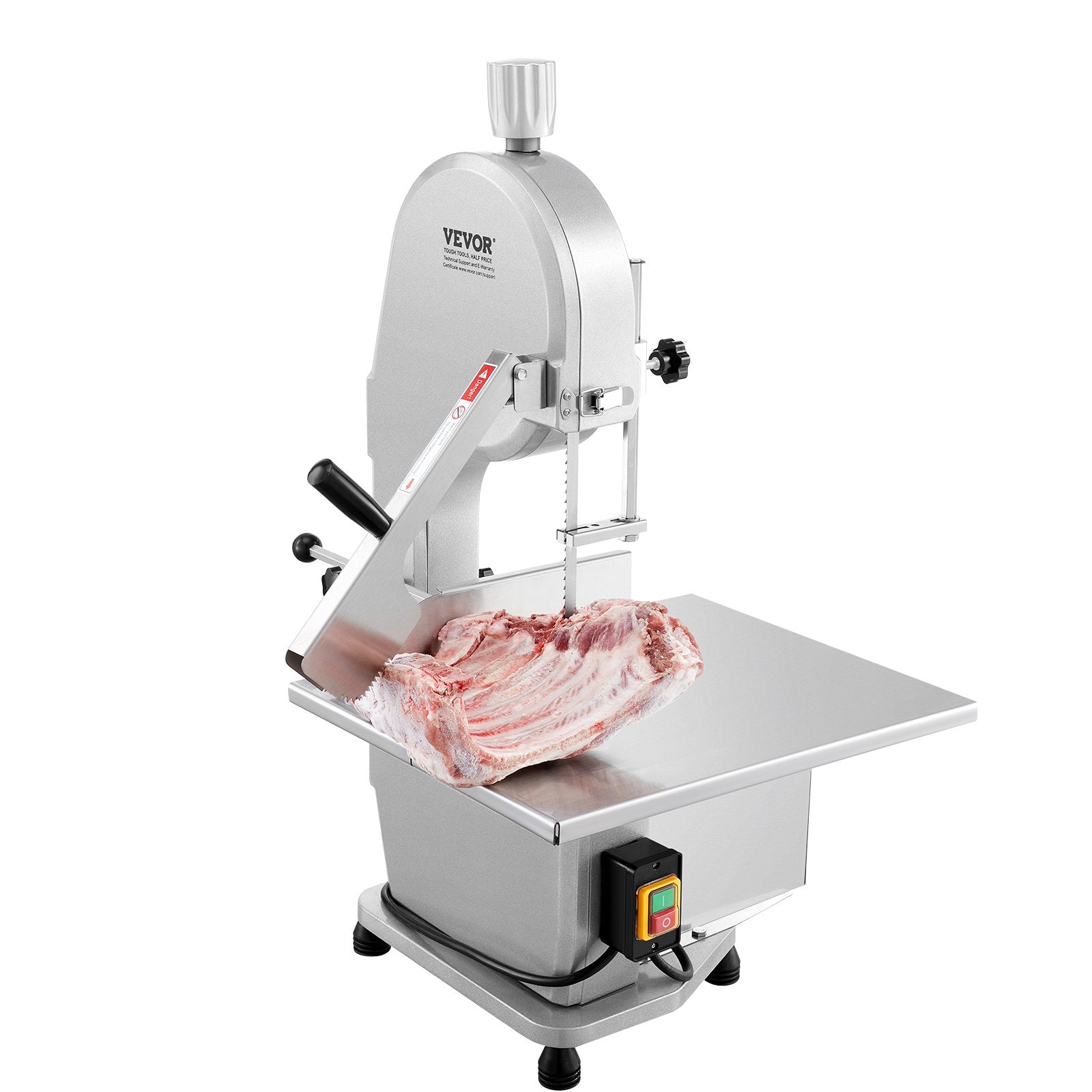 VEVOR Commercial Electric Meat Bandsaw, 1800W Stainless Steel Countertop Bone Sawing Machine, 380 x 485 mm Workbench, 180 mm Max Cutting Thickness, Frozen Meat Cutter with 5 Blades for Rib Pork Beef