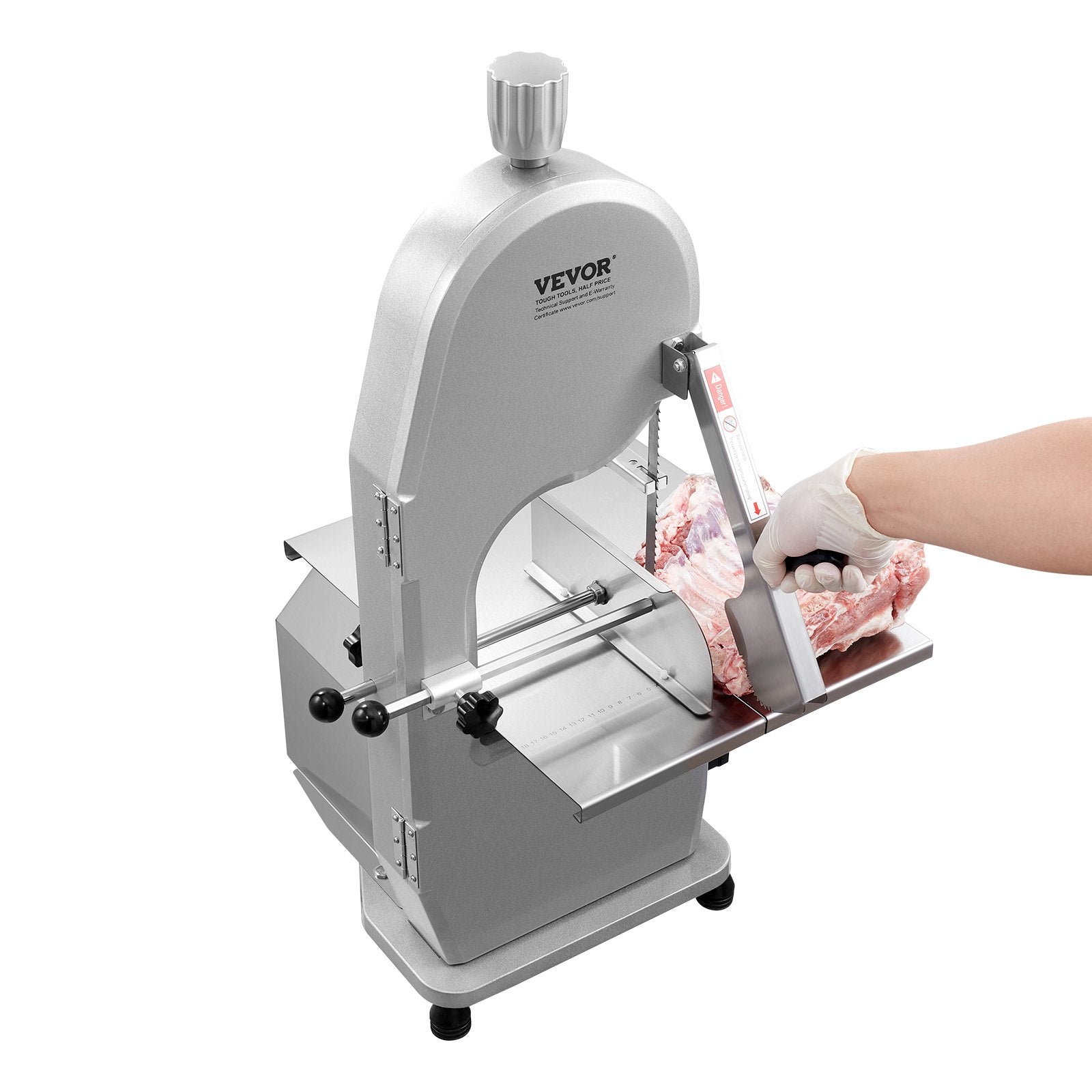 VEVOR Commercial Electric Meat Bandsaw, 1800W Stainless Steel Countertop Bone Sawing Machine, 380 x 485 mm Workbench, 180 mm Max Cutting Thickness, Frozen Meat Cutter with 5 Blades for Rib Pork Beef