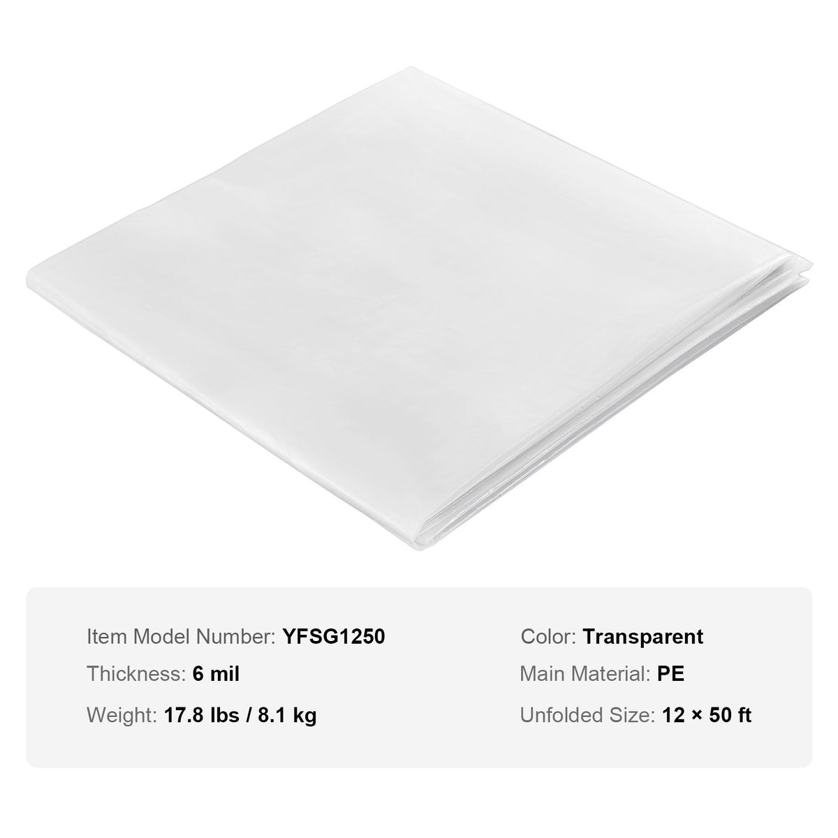 VEVOR Greenhouse Plastic Sheeting 12 x 50 ft 6Mil Clear Polyethylene Film