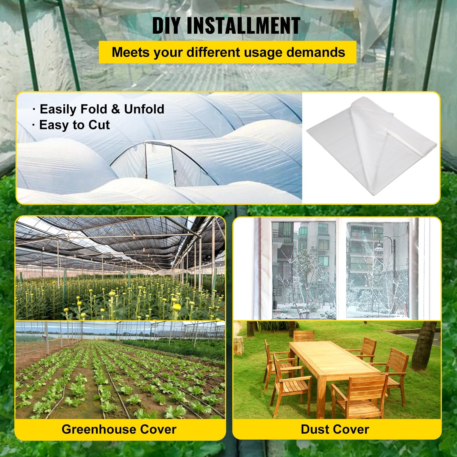 VEVOR Greenhouse Film, 24\' x 100\' Greenhouse Plastic Sheeting, 6 mil Thickness Suncover Greenhouse, Clear Polyethylene Cover, UV Proof Farm Plastic Supply for Gardening, Farming and Agriculture