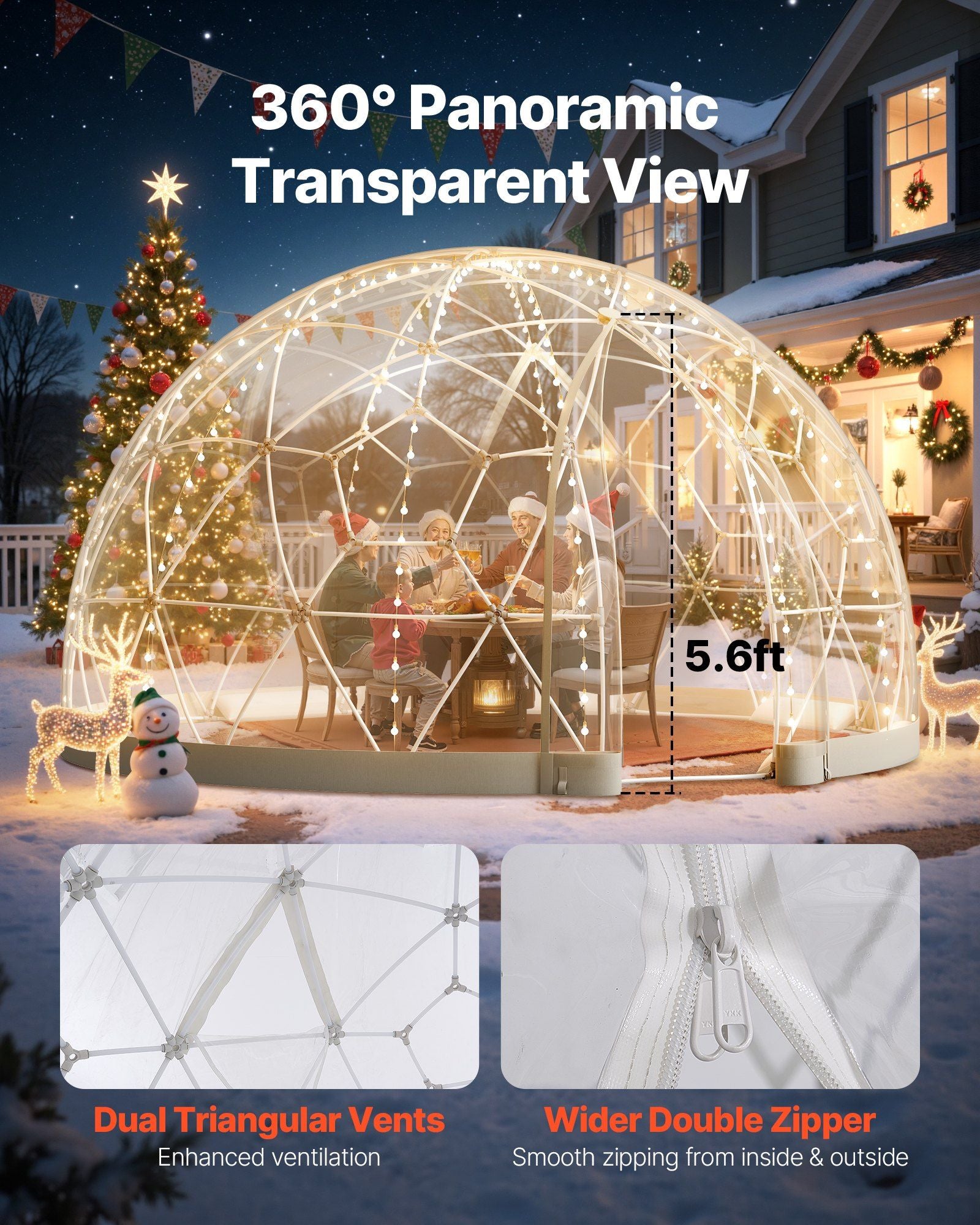 Garden Dome Tent, 3.6 x 2.2 m Outdoor Clear Bubble Tent for 4-7 Person, Weatherproof Geodesic Dome Greenhouse with Window, PVC Igloo Tents for Backyard Patios Camping Party Wedding