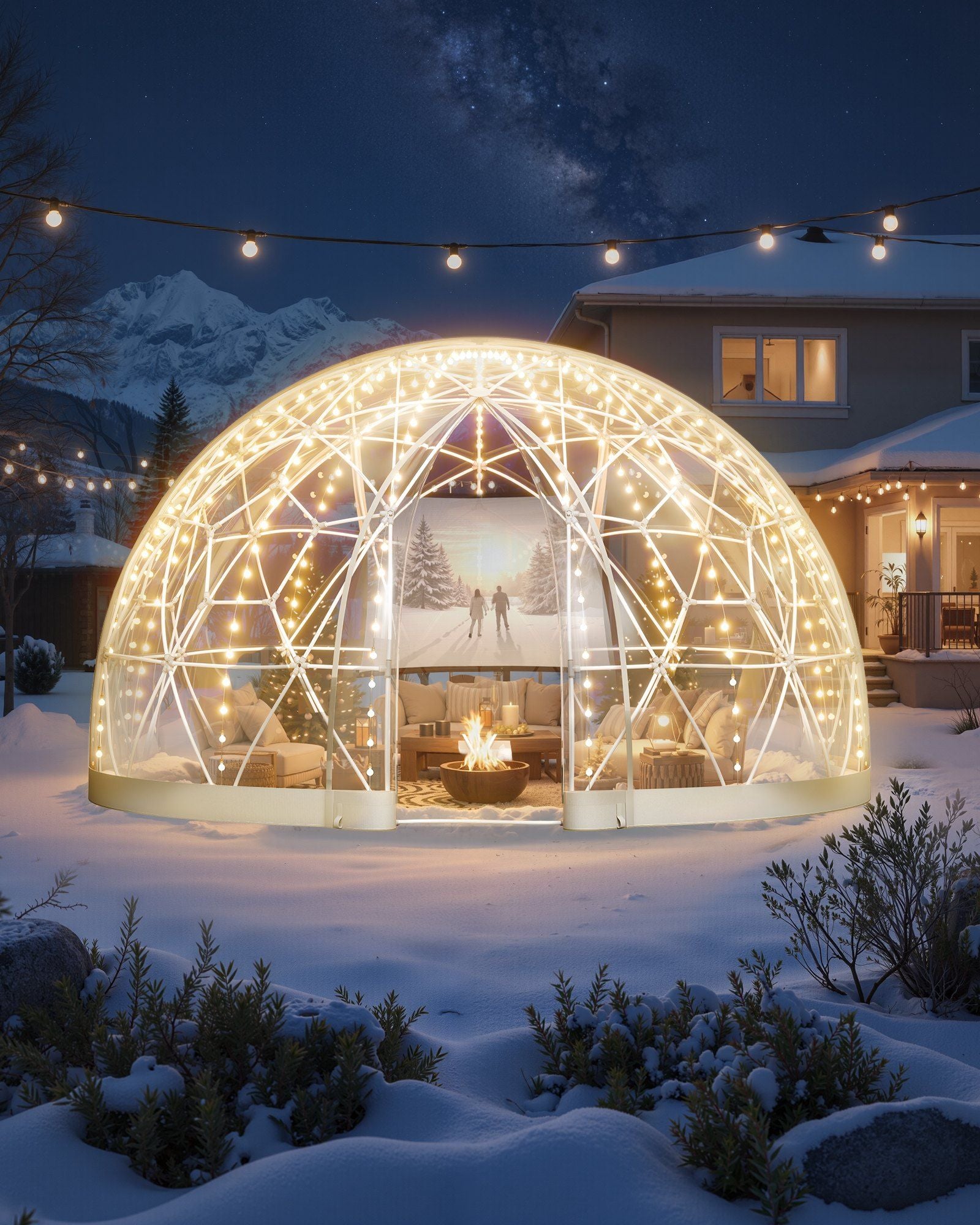 Garden Dome Tent, 2.9 x 1.75 m Outdoor Clear Bubble Tent for 2-4 Person, Weatherproof Geodesic Dome Greenhouse with Window, PVC Igloo Tents for Backyard Patios Camping Party Wedding