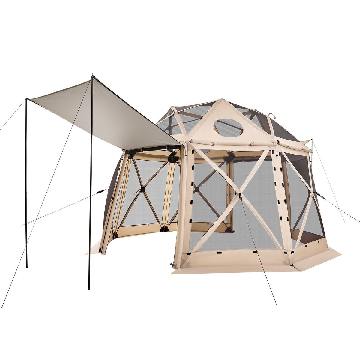 Pop up Gazebo Screen Tent, 3.6x3.6 m, 13-Sided Spherical Camping Canopy Tent with Removable Top &amp; Carry Bag, Quick-Set &amp; Bite-Proof, Screen House Sun Shelter for 8-10 Persons, Beige