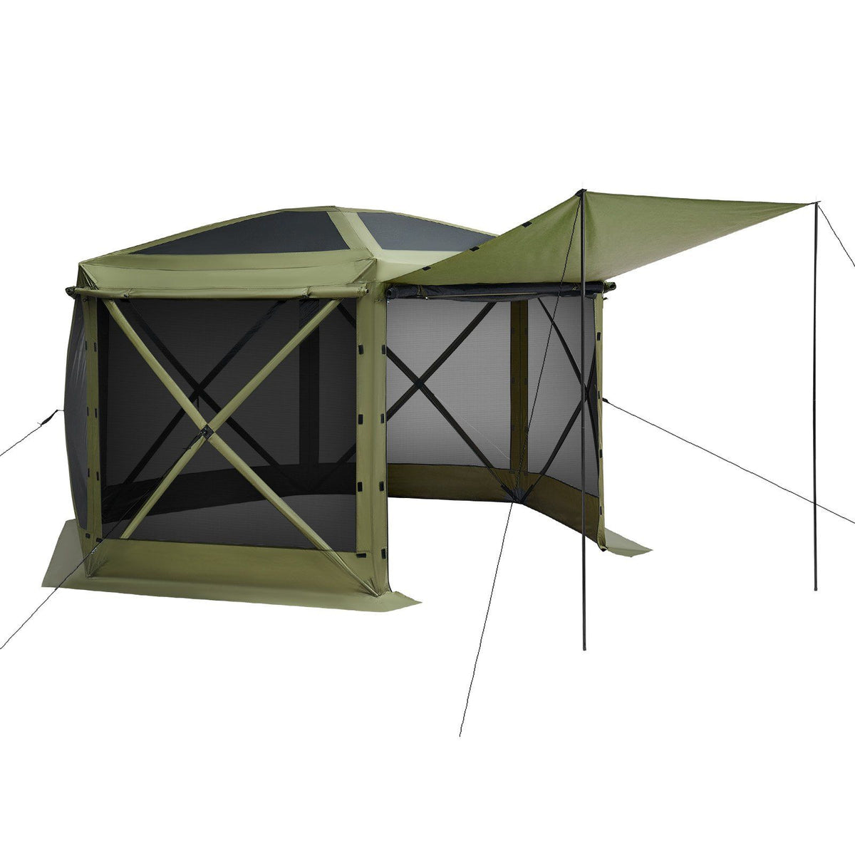 Pop up Gazebo Screen Tent, 3x3 m Large 6-Sided Camping Canopy Tent with Removable Top &amp; Carry Bag, Quick-Set &amp; Bite-Proof, Screen House Sun Shelter for 6-8 Persons Backyard Patio, Green