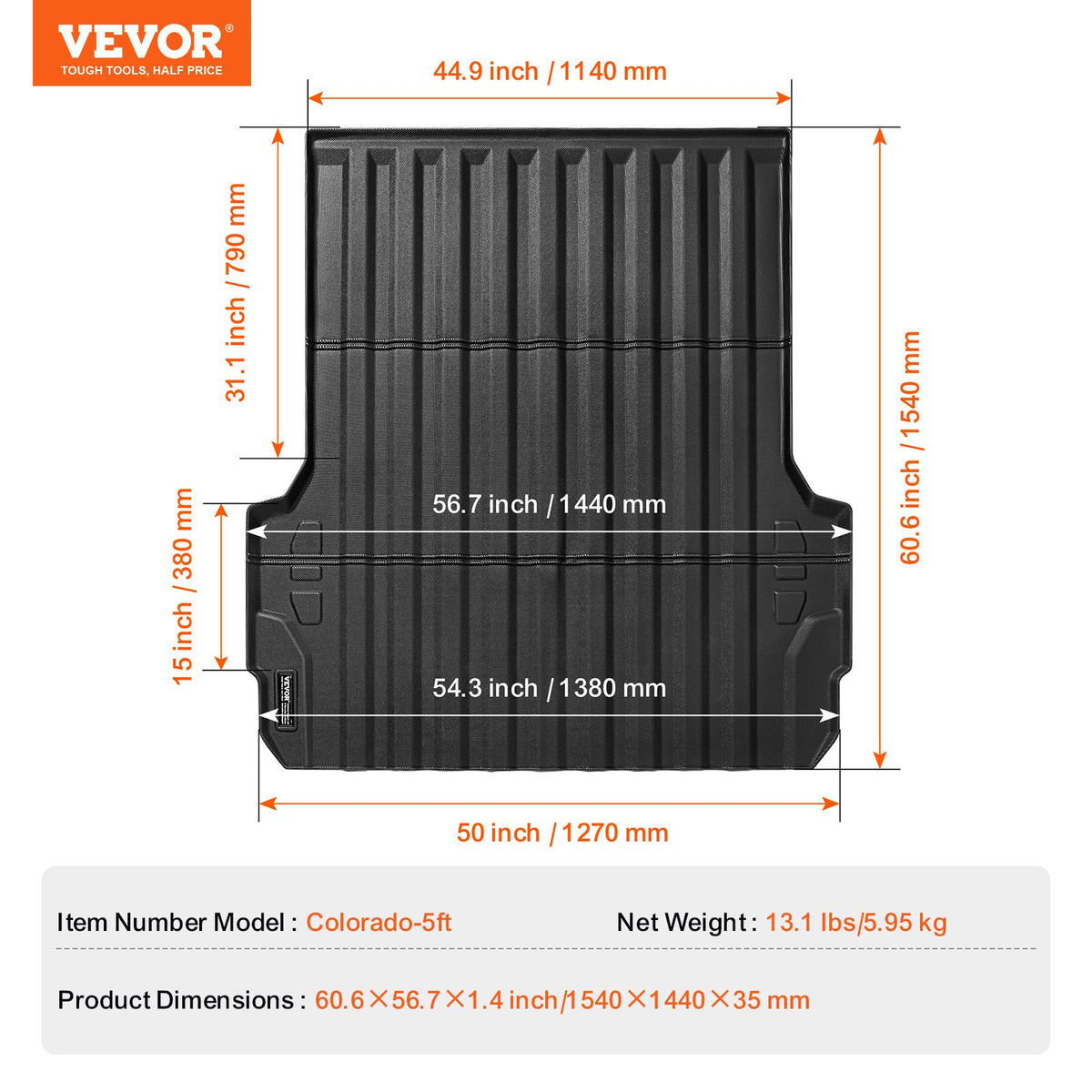 VEVOR Truck Bed Mat Fit 2023-2024 Chevrolet Colorado/GMC Canyon Truck Bed Liner