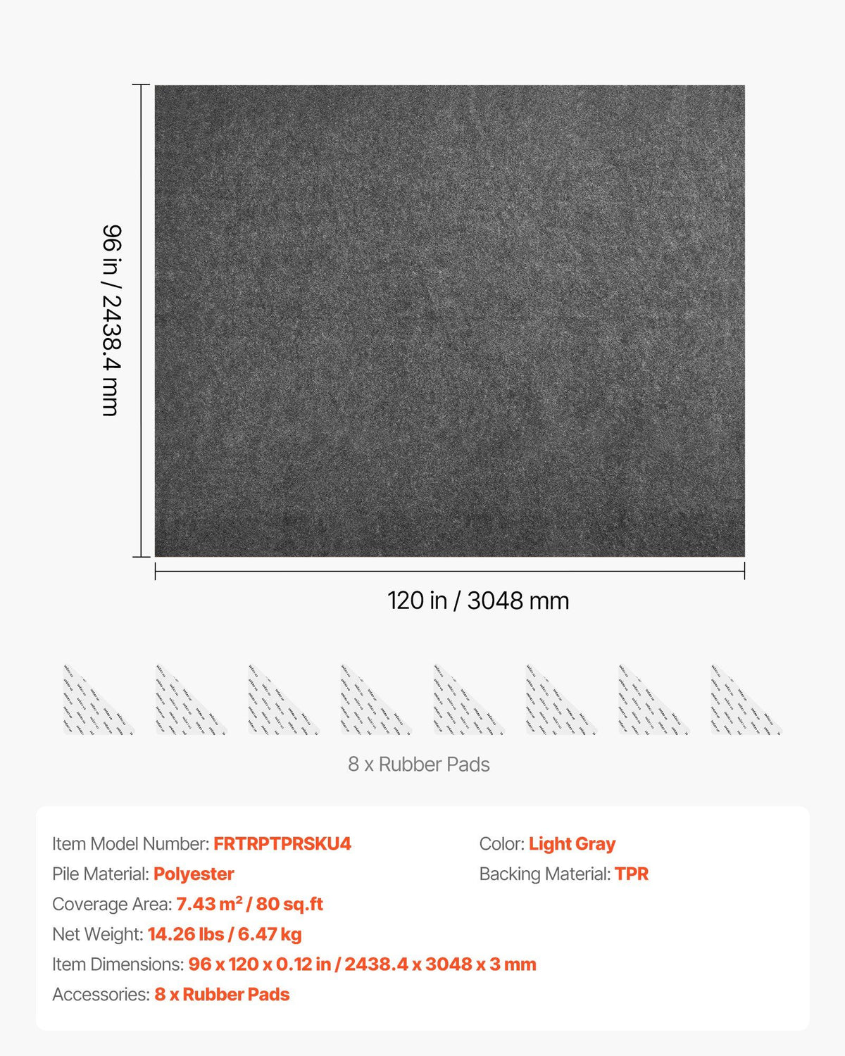 Rug Pad 2.44 x 3.05 m, Non-slip Carpet Area Pad, Rug Mat Padding with Dual Surface Felt Cushion & Rubber Gripper, Hardwood Floor Protection for All Floors, Finishes, Keeps Carpets in Place