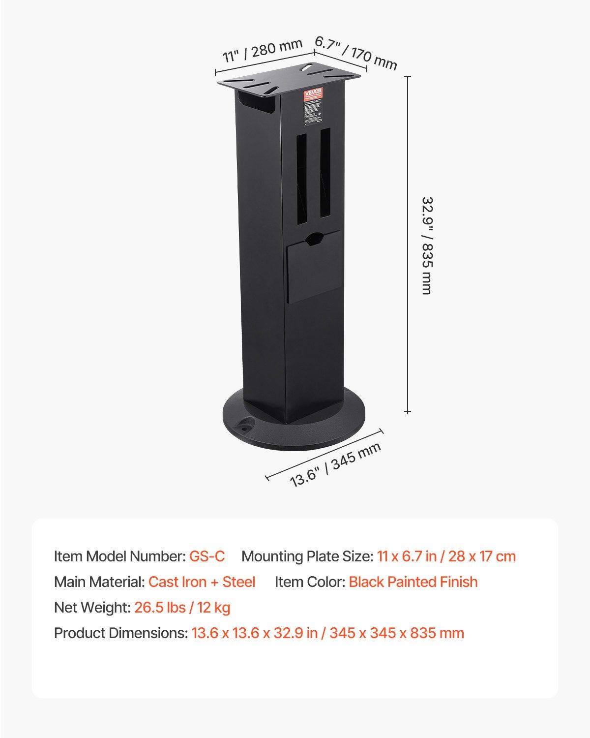 Bench Grinder Stand, Heavy-Duty Grinder and Vise Floor Pedestal with 28 x 17 cm Mounting Plate, Grinding Wheel Storage Compartments & Cast Iron Base, Compatible with Most Bench Grinders