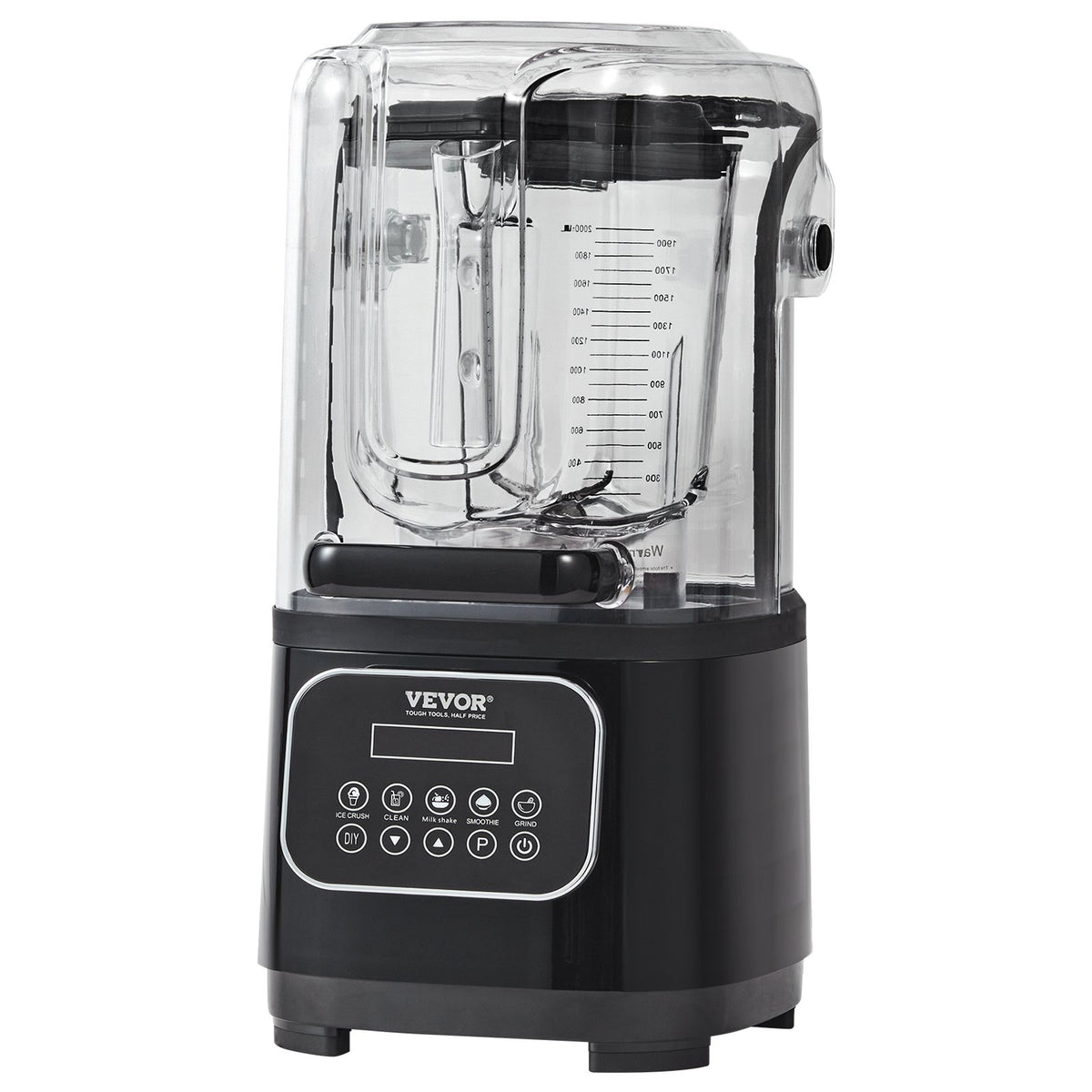 VEVOR Professional Blender with Shield, Commercial Countertop Blenders, 2L Jar Blender Combo, Stainless Steel 9 Speed &amp; 5 Functions Blender, for Shakes, Smoothies, Peree, and Crush Ice, Black